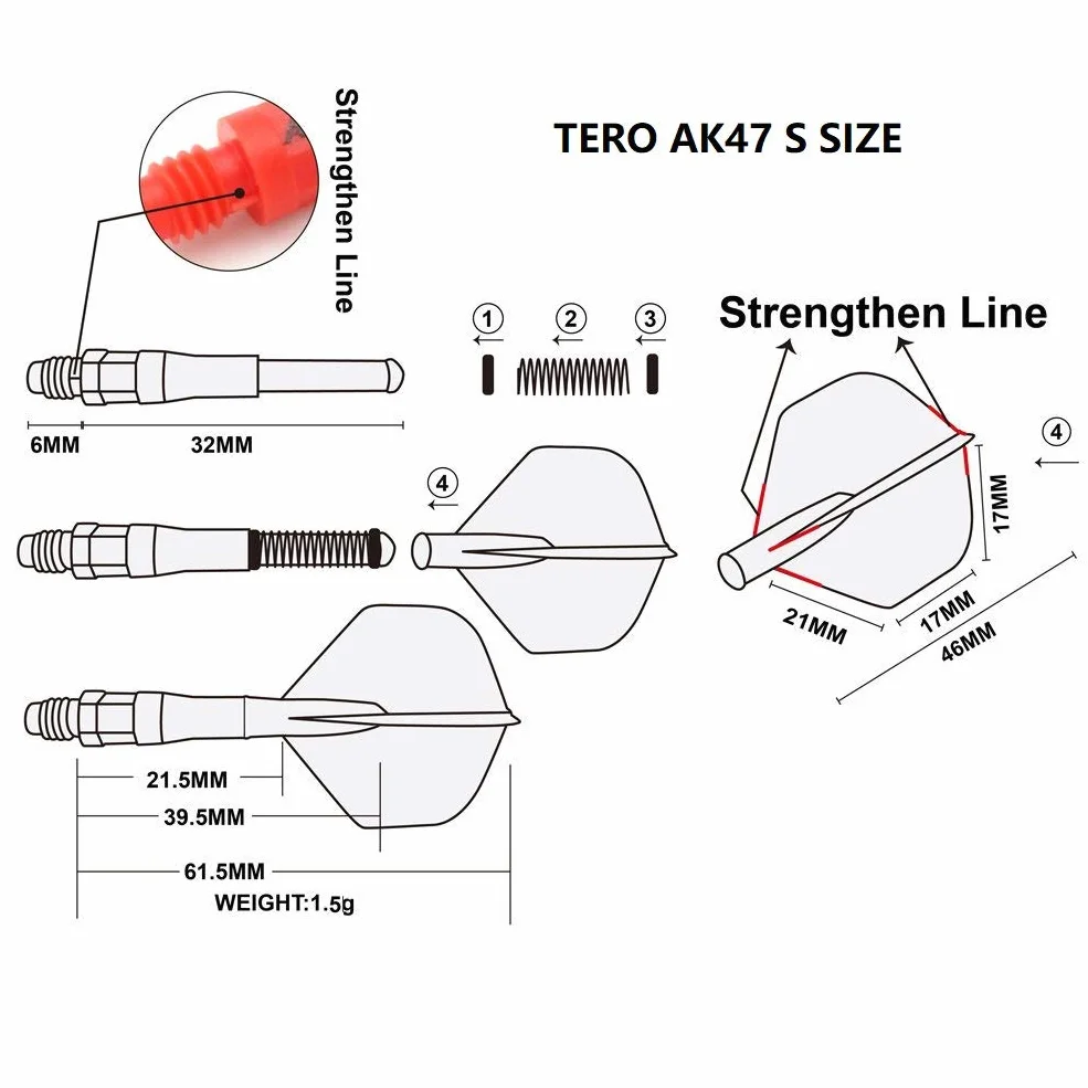 CUESOUL TERO AK7 Tiges de fléchettes télescopiques à Ressort intégré, Lot de 4