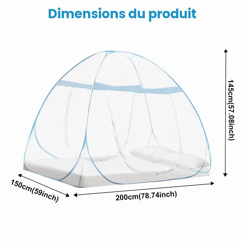 mizikuu Lit moustiquaire, tente anti-moustiques pop-up pour double porte, 150 x 200 cm, portable, moustiquaire de lit pliable, moustiquaire à mailles serrées, tente de camping pour chambre à coucher