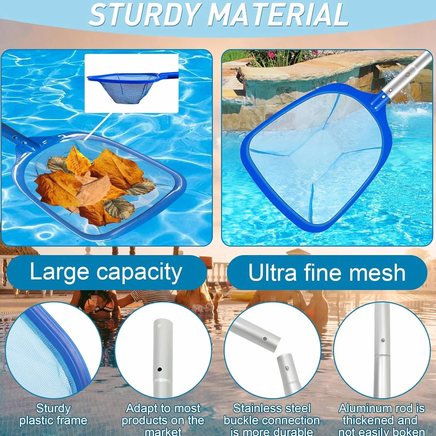 Épuisette Piscine Télescopique 140cm Filet Nettoyage Fond Surface Bassin Spa