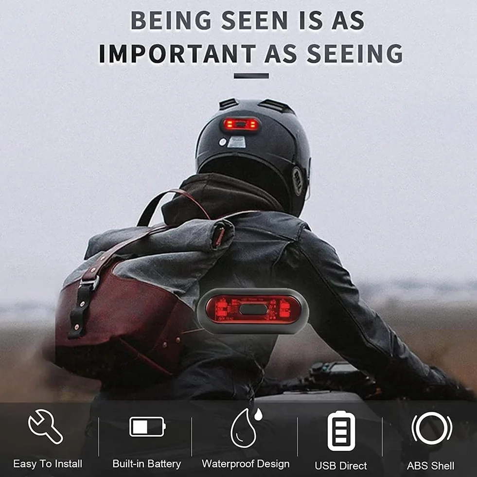 Lumière LED pour casque, feu de freinage pour casque de moto, rechargeable, lumière d'avertissement de sécurité rouge pour la nuit