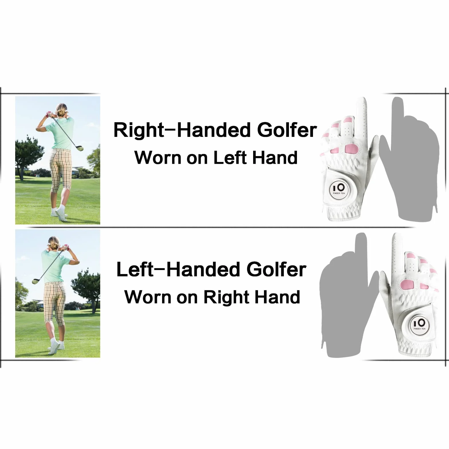 FINGER TEN Gants de Golf Femme Cuir Cabretta Marqueur de Balle Taille S M L XL