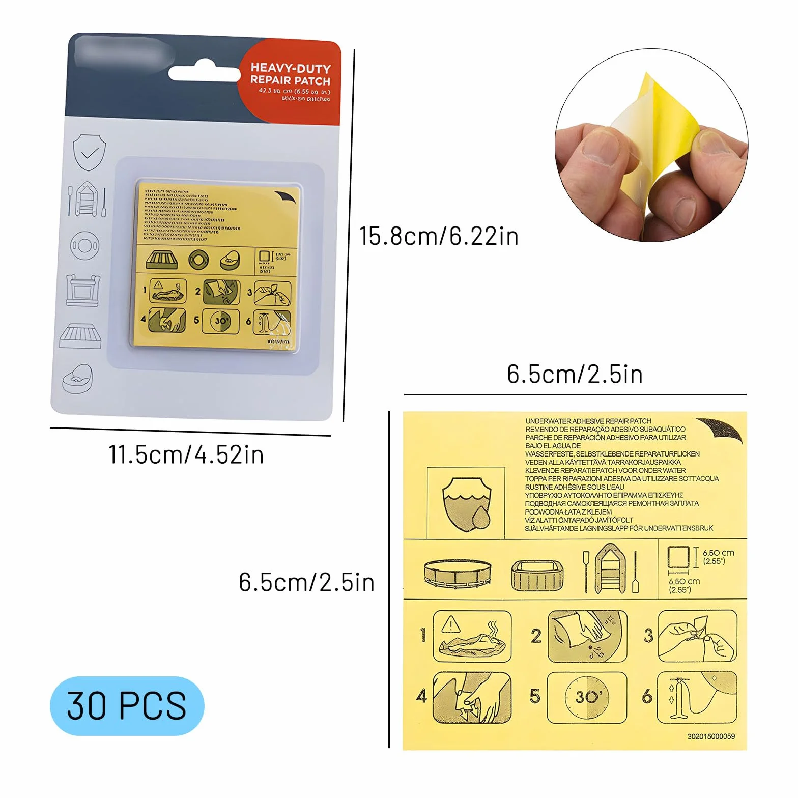 30 Pièces Kit de Réparation pour Matelas Gonflable, Rustine Piscine 6.5x6.5 cm