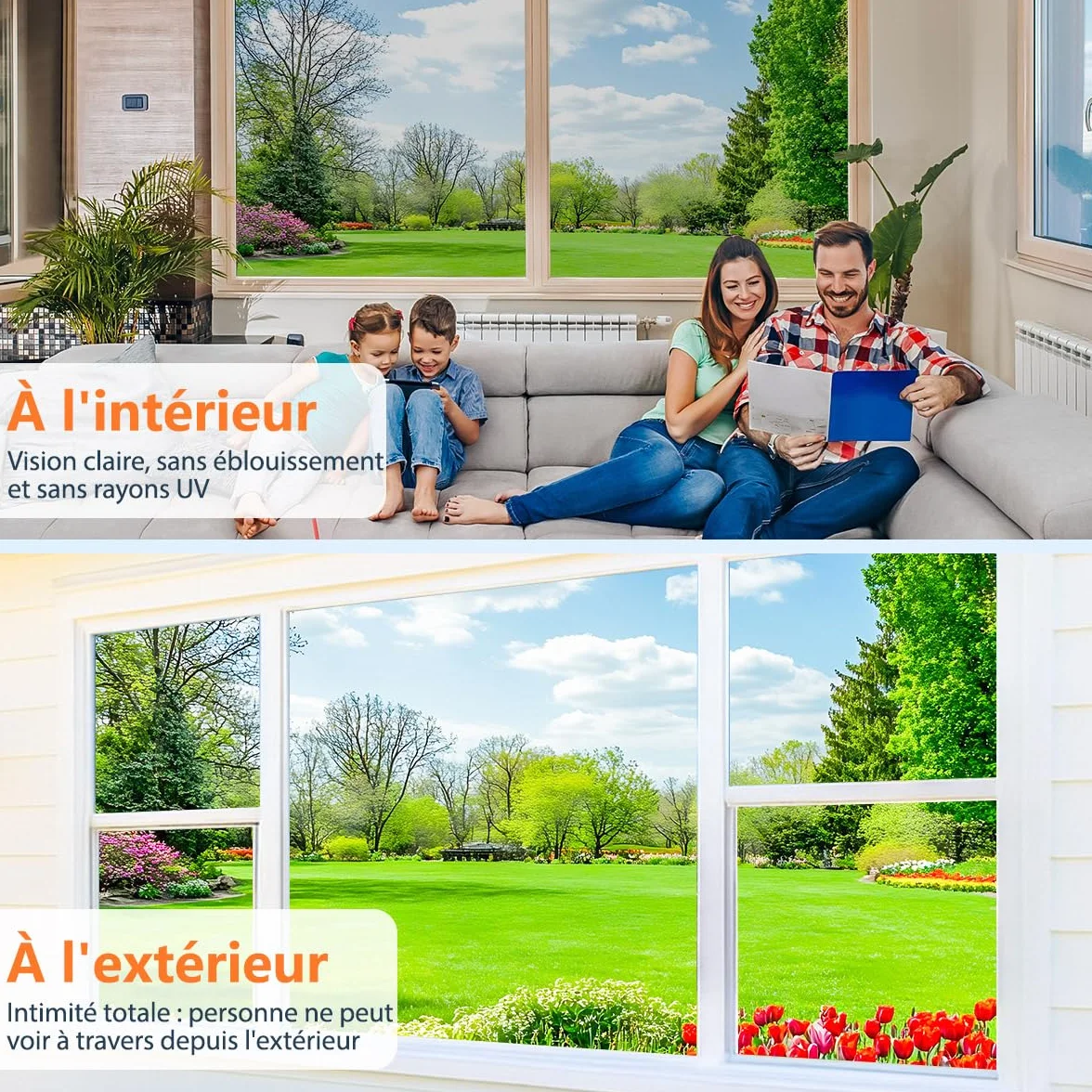 Film Fenetre Anti Regard Anti Chaleur Effet Miroir Anti UV Kit Pose Protection Vie Privée Soleil Maison Bureau Balcon Magasin 44.5x120cm 2 Rouleaux