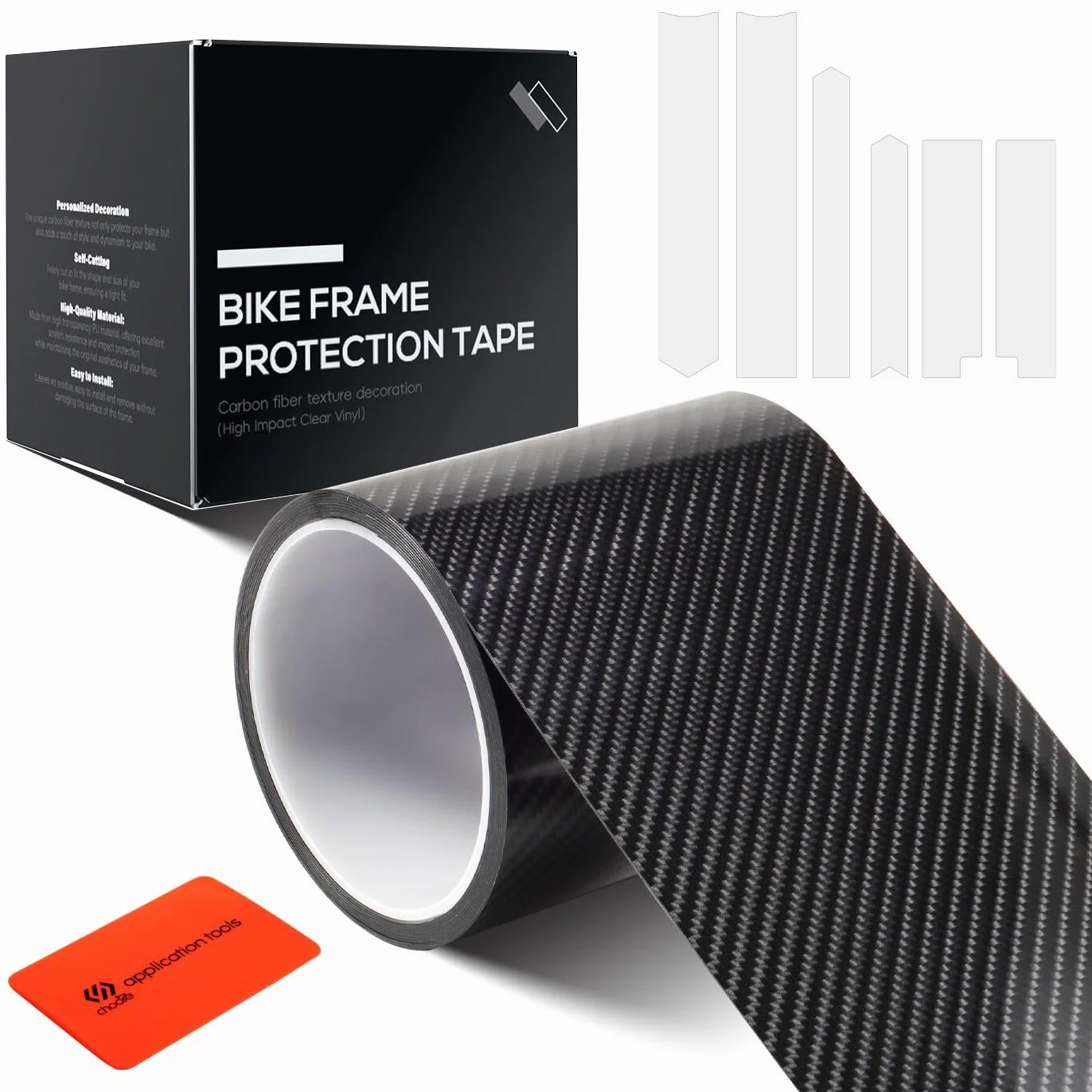 Film de protection de peinture pour cadre de vélo - 3 m (0,5 mm x 4" x 118") - Motif fibre de carbone - Pour VTT / vélo de route / gravel / Trail / Enduro / Freeride / vélo électrique et DH,