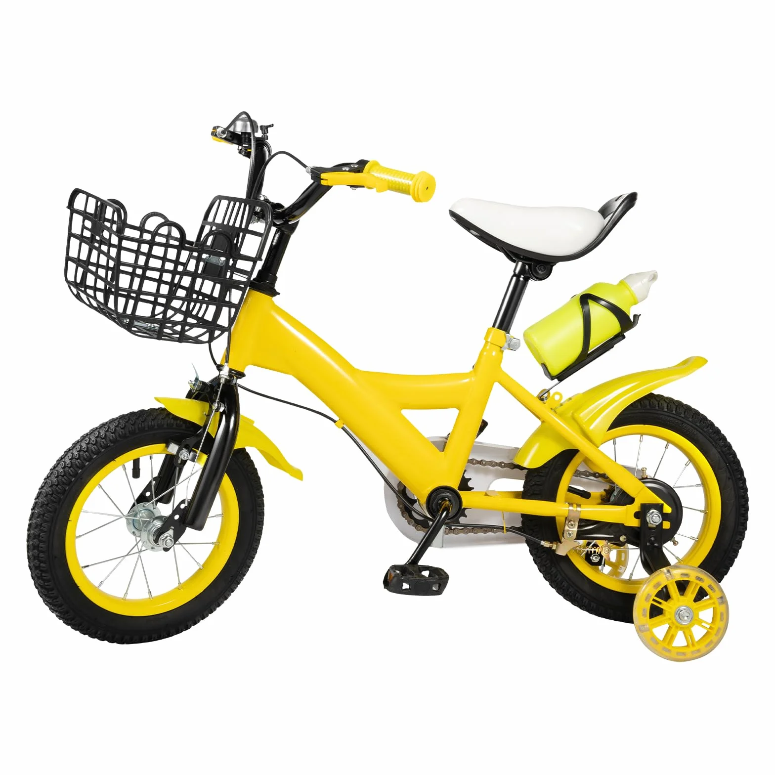 Vélo enfant de 12 pouces, avec roulettes de soutien et panier, hauteur ajustable