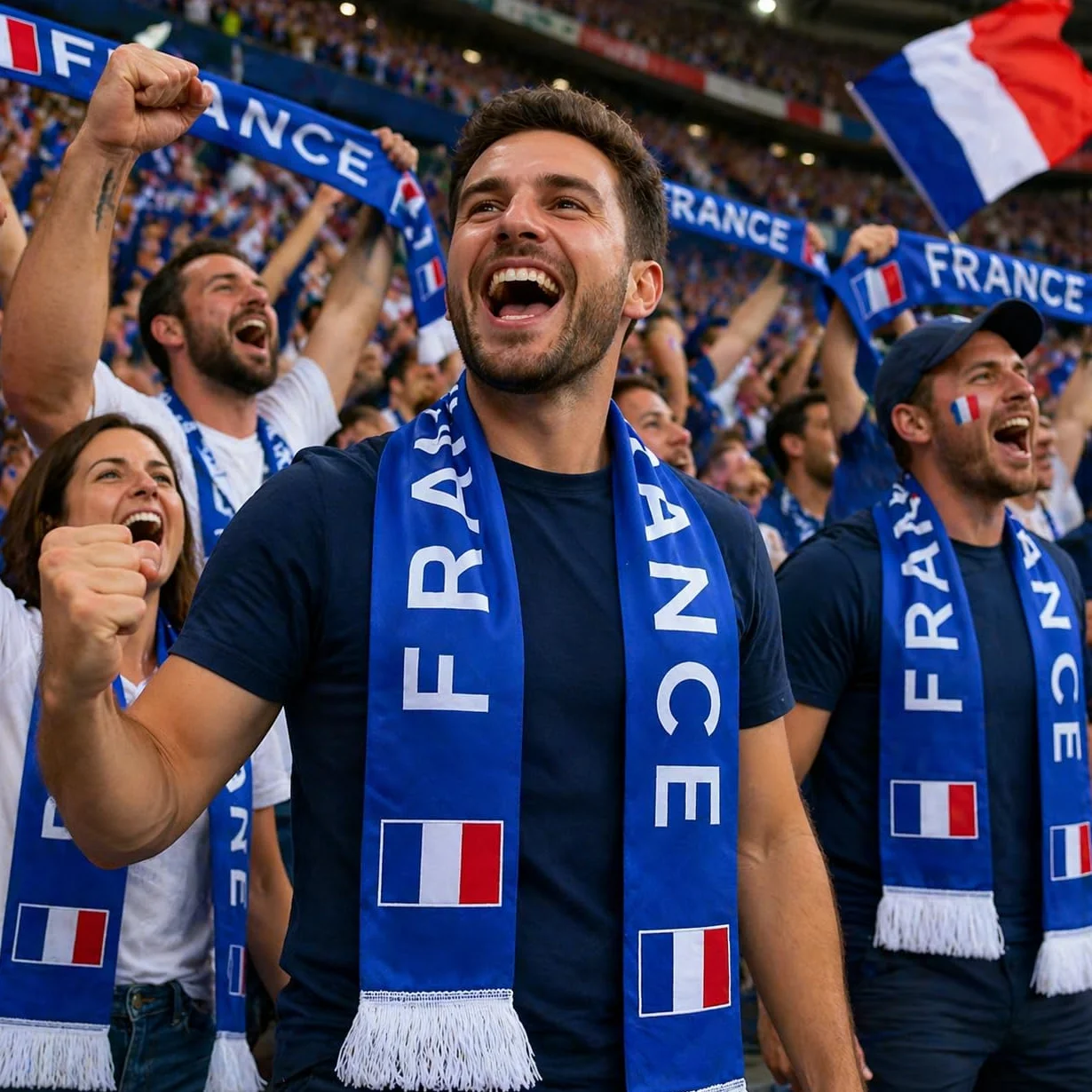 Écharpe de Supporter France, Lot de 2 Écharpes de Football Tricolores Bleu Blanc Rouge, Polyester 100%, Imprimées des Deux Côtés pour Coupe du Monde 2026, Stade et Fan Party