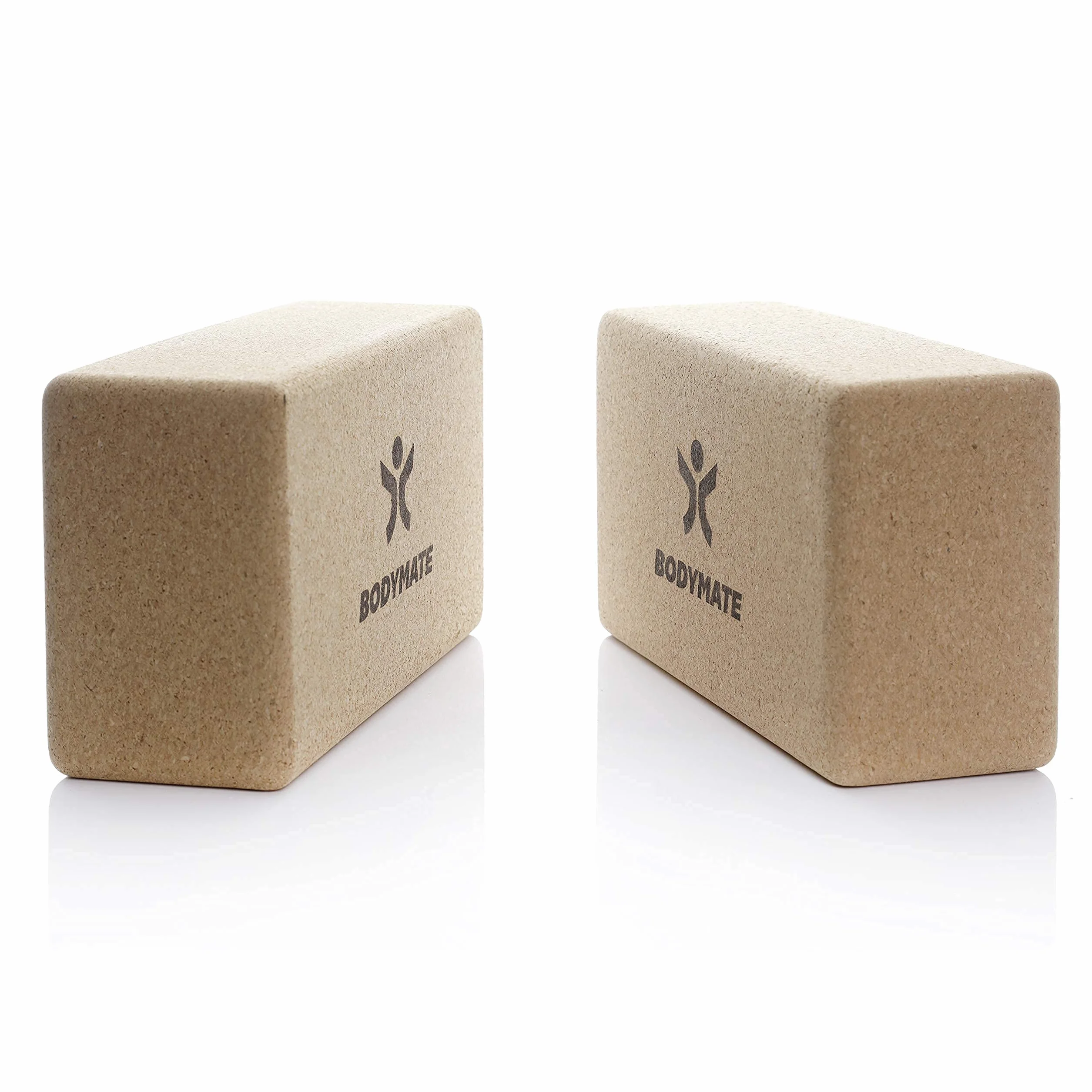 BODYMATE Lot de 2 blocs de yoga en liège 100% naturel et écologique, support pour asanas, méditation, exercices de relaxation, pour débutants et pro, 22 x 12 x 7,5 cm