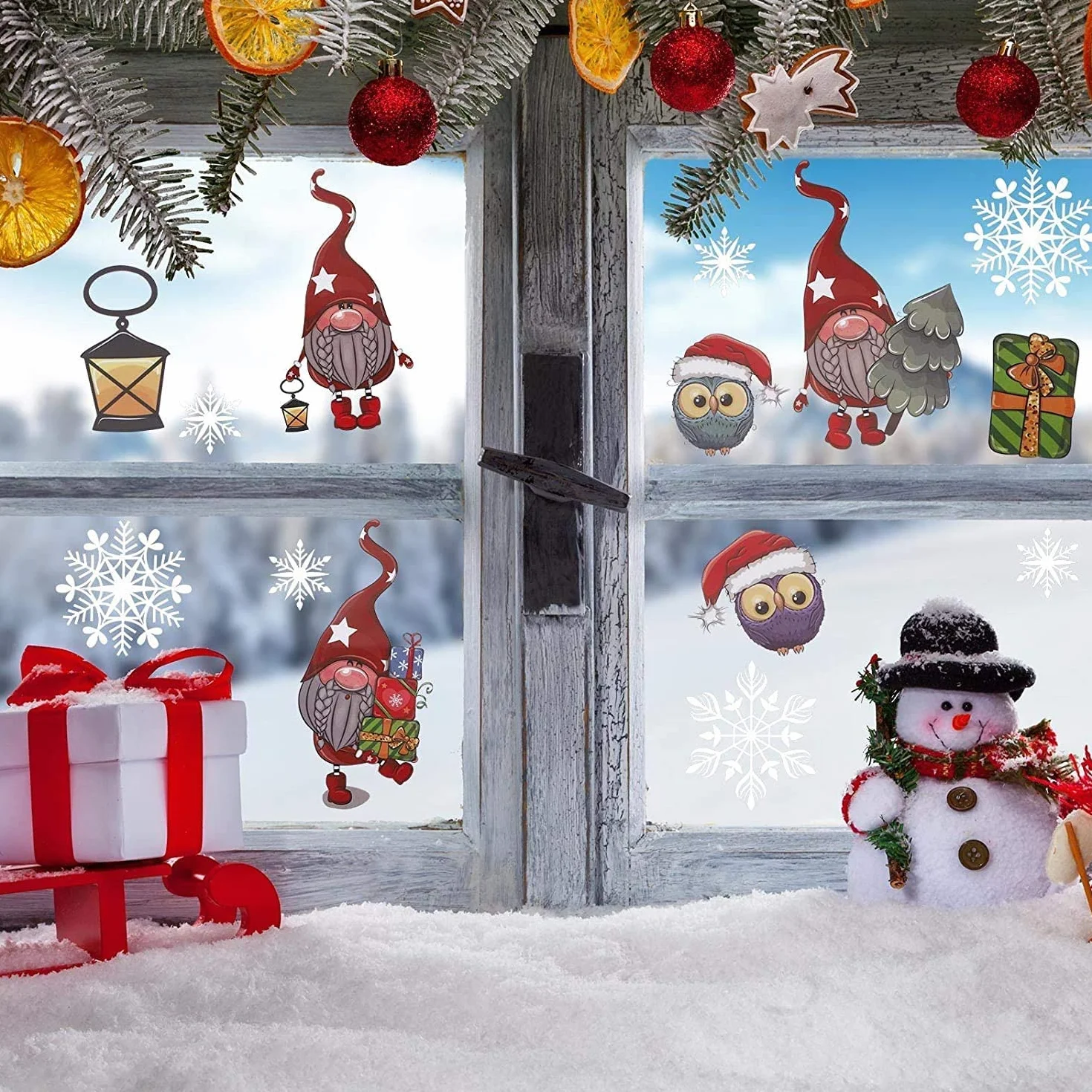 Naklejki okienne świąteczne dla dzieci 10x Père Noël i sowa elektrostatyczne duże