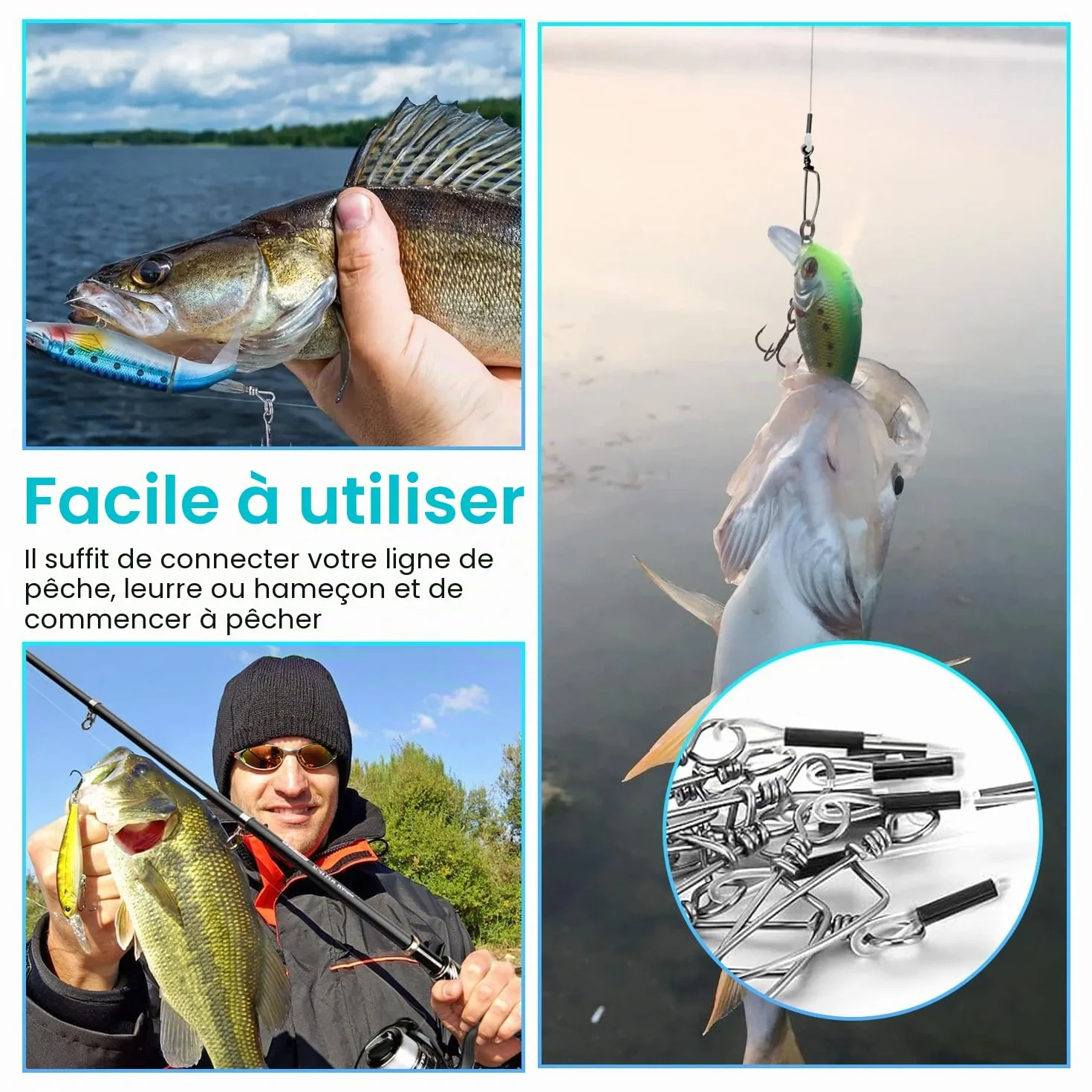 12 Pièce Bas de Ligne Fluorocarbone Bas de Ligne Carnassier avec Émerillon et Mousquetons Préinstallés Ils Permettent de Connecter Lignes Principale Leurres ou Hamecon Carpe en Eau Douce comme en Mer