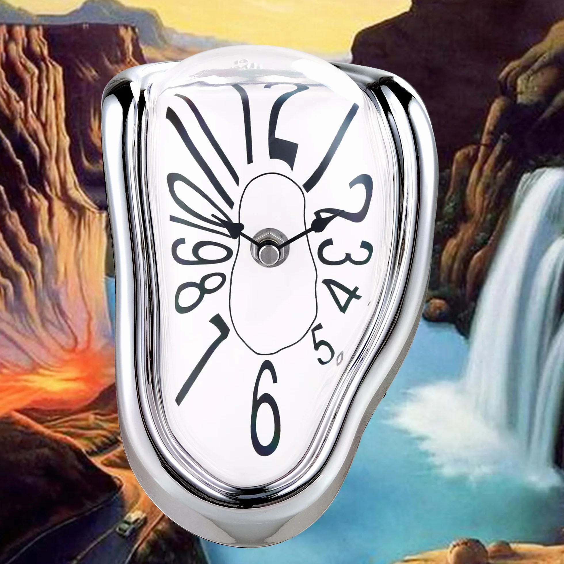 Lafocuse Horloge Fondante Salvador Dali Surréalisme Silencieuse Pendule Quartz Chiffres Arabes Argenté