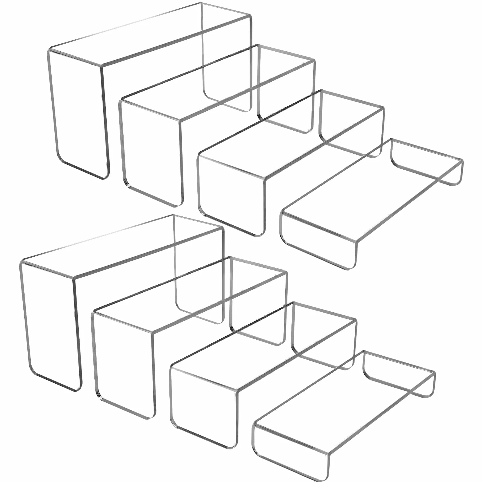 Lot de 8 rehausseurs en acrylique transparent à 4 niveaux, support multifonction pour cupcakes, cosmétiques, objets de collection (Rectangulaire)