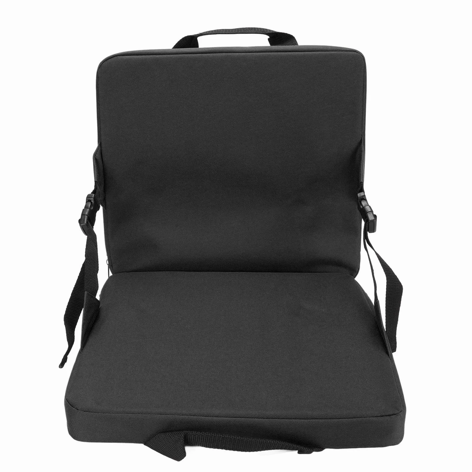 Coussin de siège de stade pliable, avec soutien dorsal, coussin rembourré extra épais, poignée portable, coussin de blanchiment pour extérieur (noir)