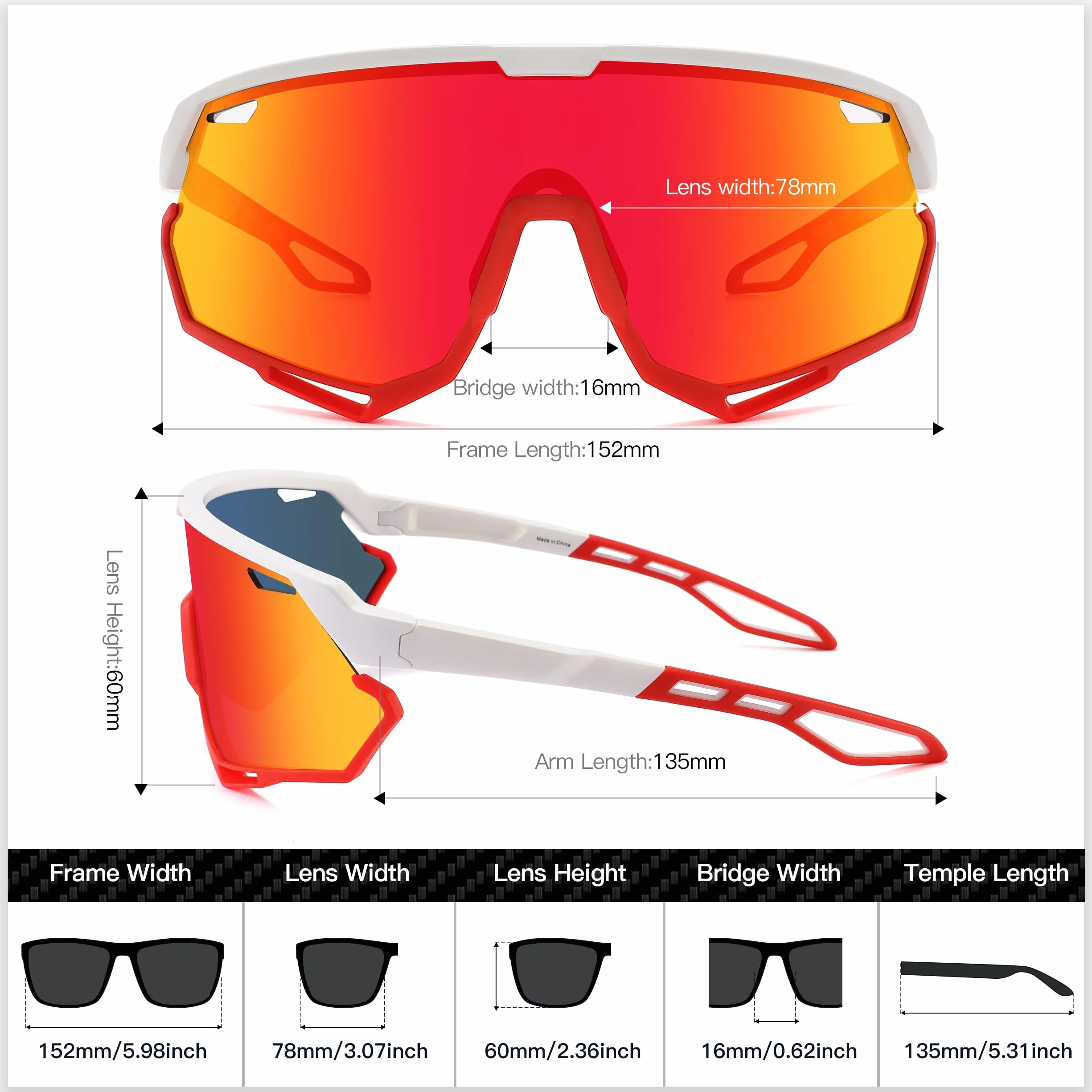 Lunettes de soleil de sport pour homme et femme, monture VTT pour sports de plein air, course à pied, vélo, pêche