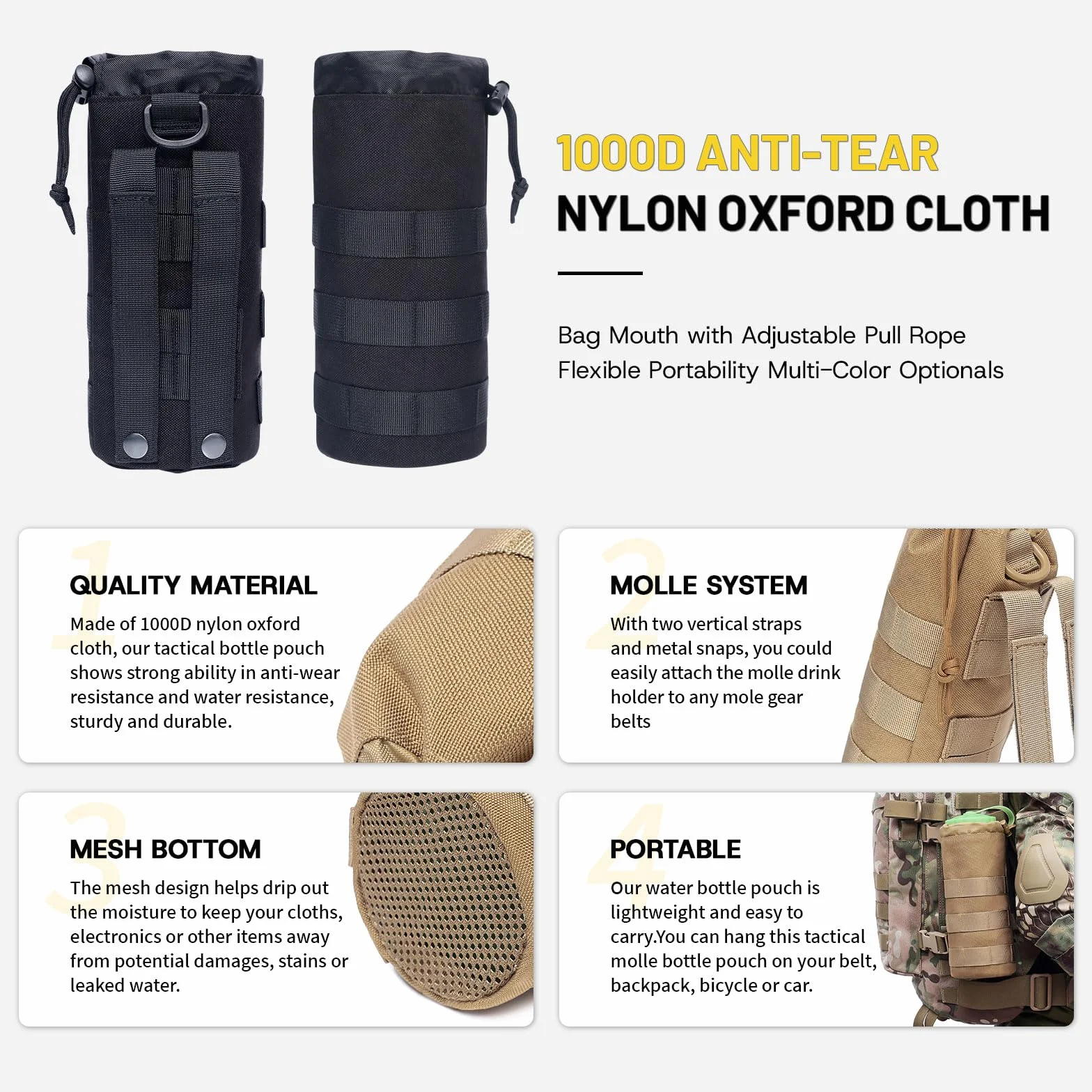 ACEXIER tactique Molle sac de bouteille d'eau pochette support de voyage sac de Sport hydratation en plein air pour Camping randonnée sacs de pêche