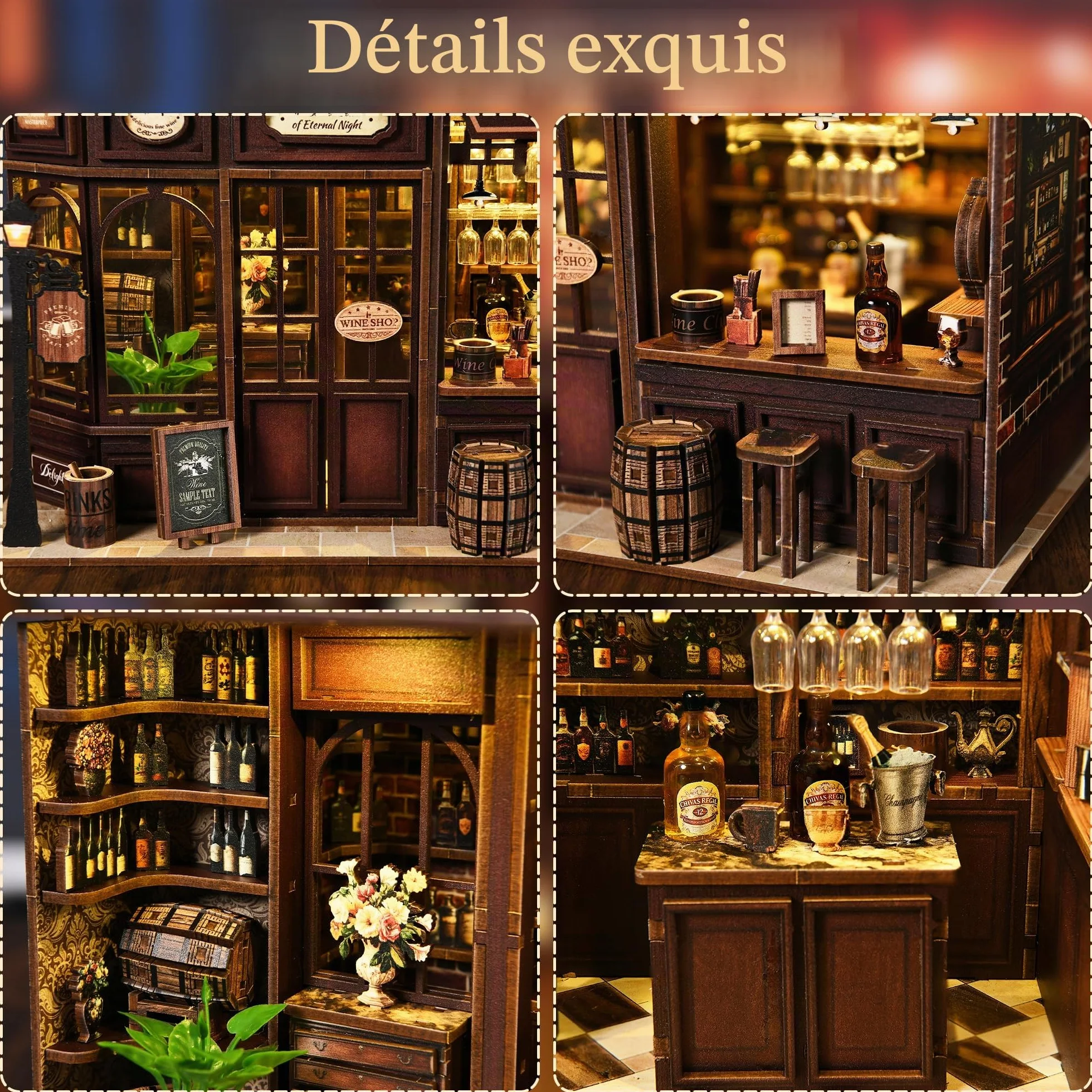 Book Nook Bistrot Kit DIY Miniature Maison Poupées avec LED 3D Serre Livre Cadeau 14+