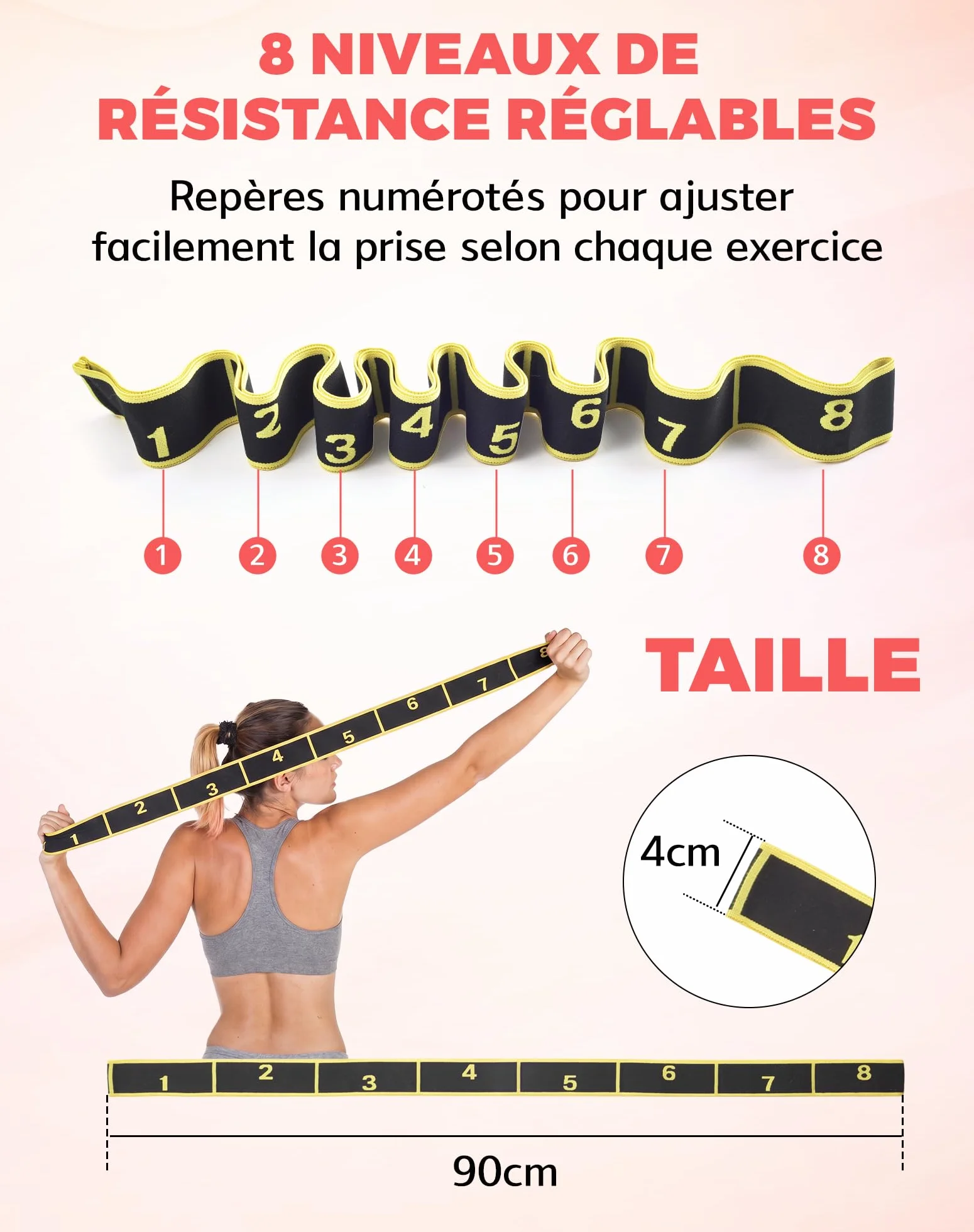 LAOYE Bande Elastique Fitness Élastique Sport Musculation Sangle Yoga Bande Boucle Exercices pour 7-10kg Sangle pour Gym Yoga Pilates