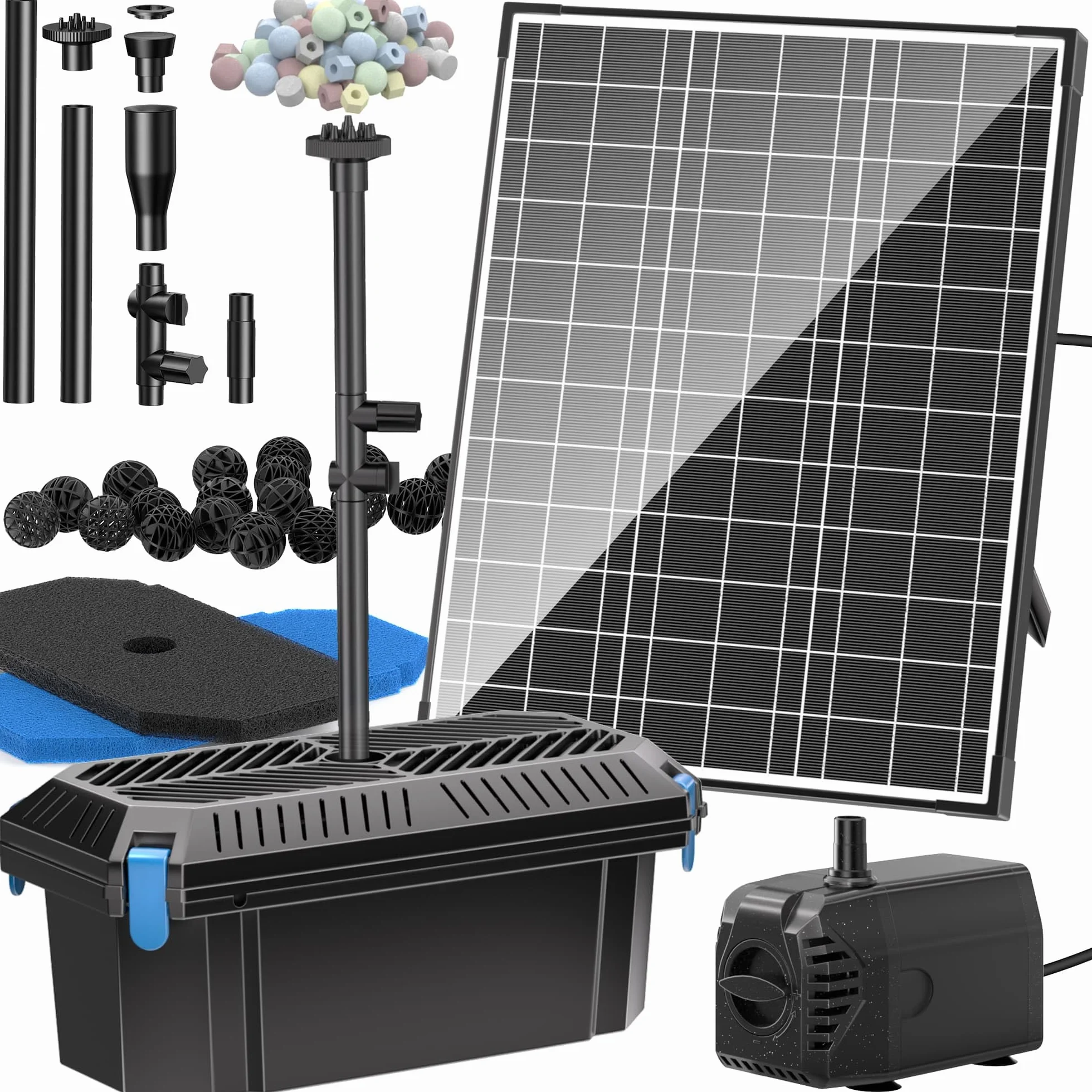 Pompe de Fontaine Solaire 20W 875L/H avec Régulateur et 4 Buses, Câble 5m pour Bassin et Cascade