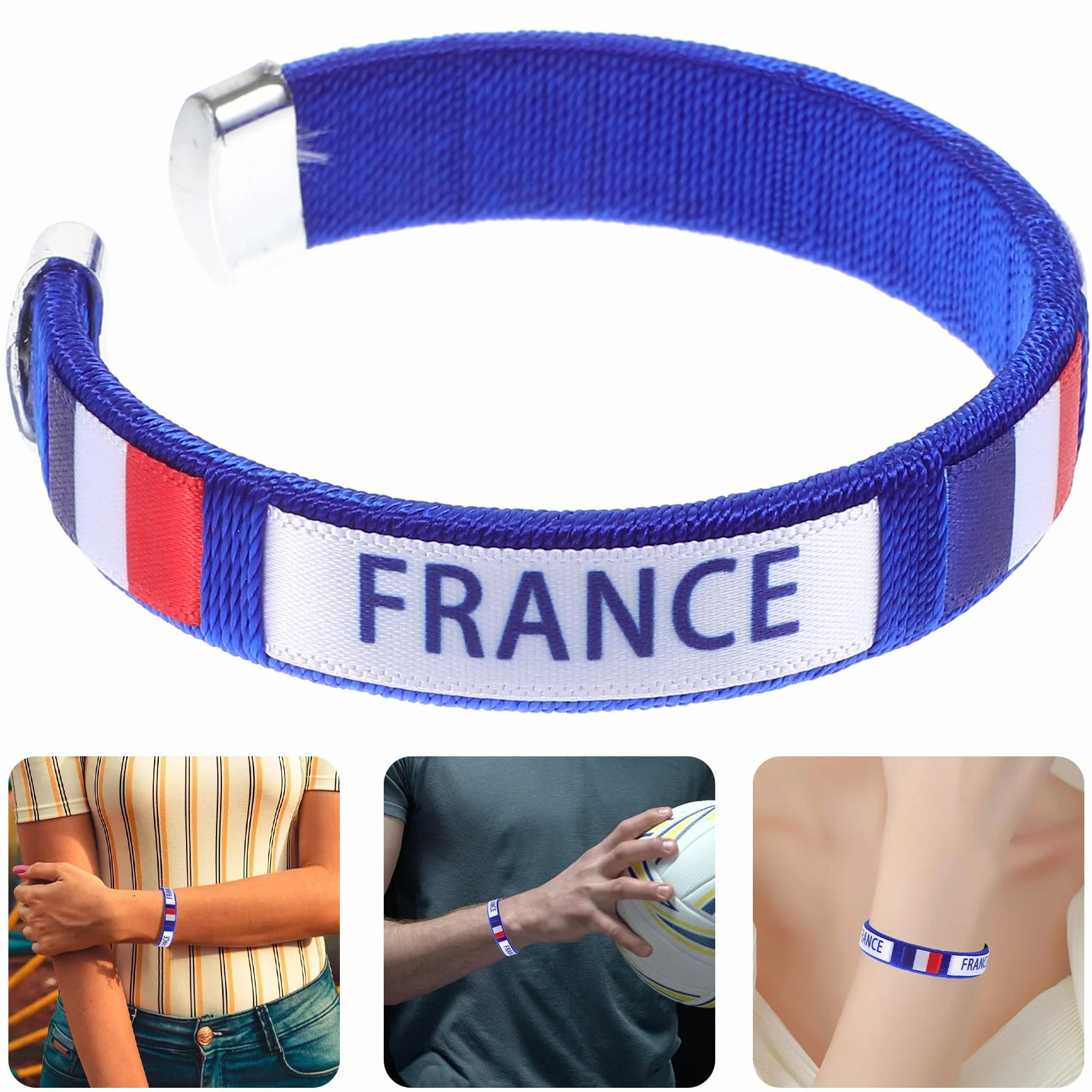 Bracelet de Supporter en Sangle Résistante, Motif Drapeau Français Bleu Blanc Rouge, Taille Unique, Bracelets de Football pour Match de Football, Fête Sportive et Encouragement
