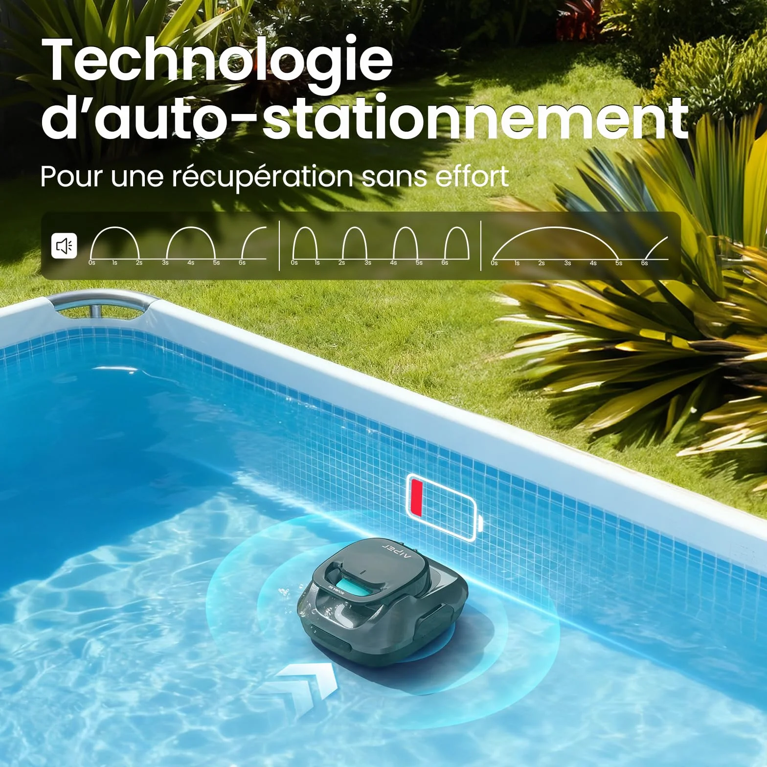 AIPER Scuba SE Robot Piscine sans Fil, Autonomie 90 Min, Nettoyage Auto-Stationnement