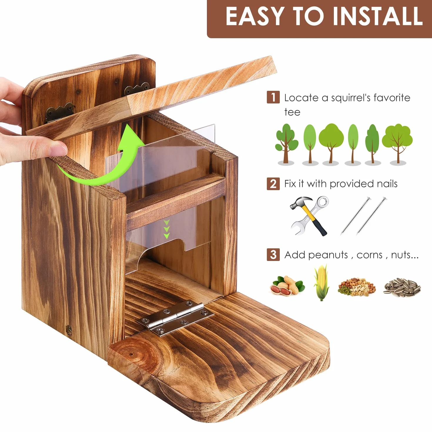 MIXXIDEA Mangeoire en bois pour écureuils 1,5 cm pour jardin