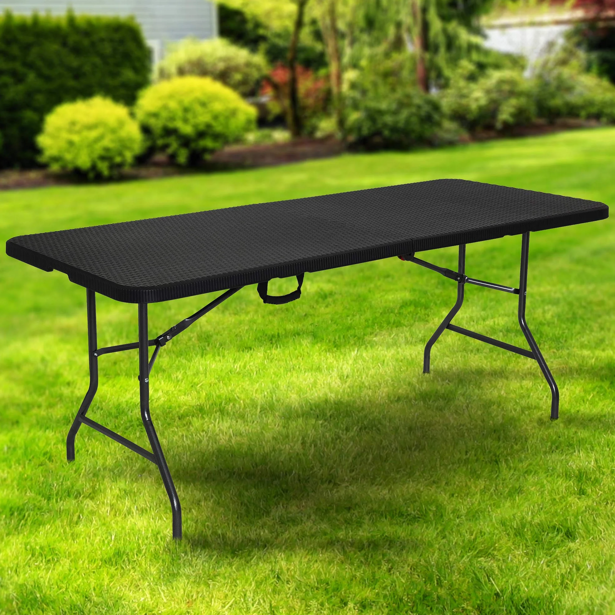 AREBOS Table de Buffet Pliable 182 x 74 x 74 cm Aspect rotin Résistant aux intempéries 8 Personnes