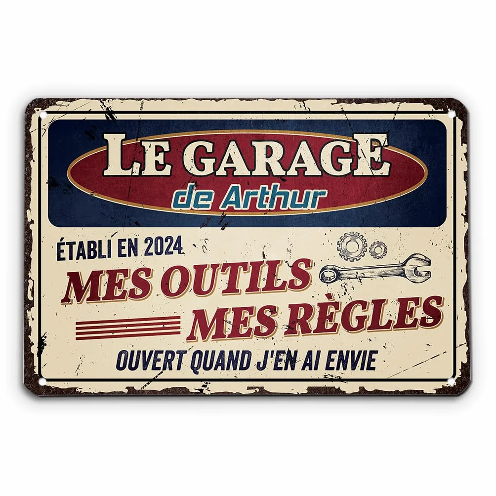 Plaque Métal Personnalisée Garage Vintage Cadeau Papa Modèle #4
