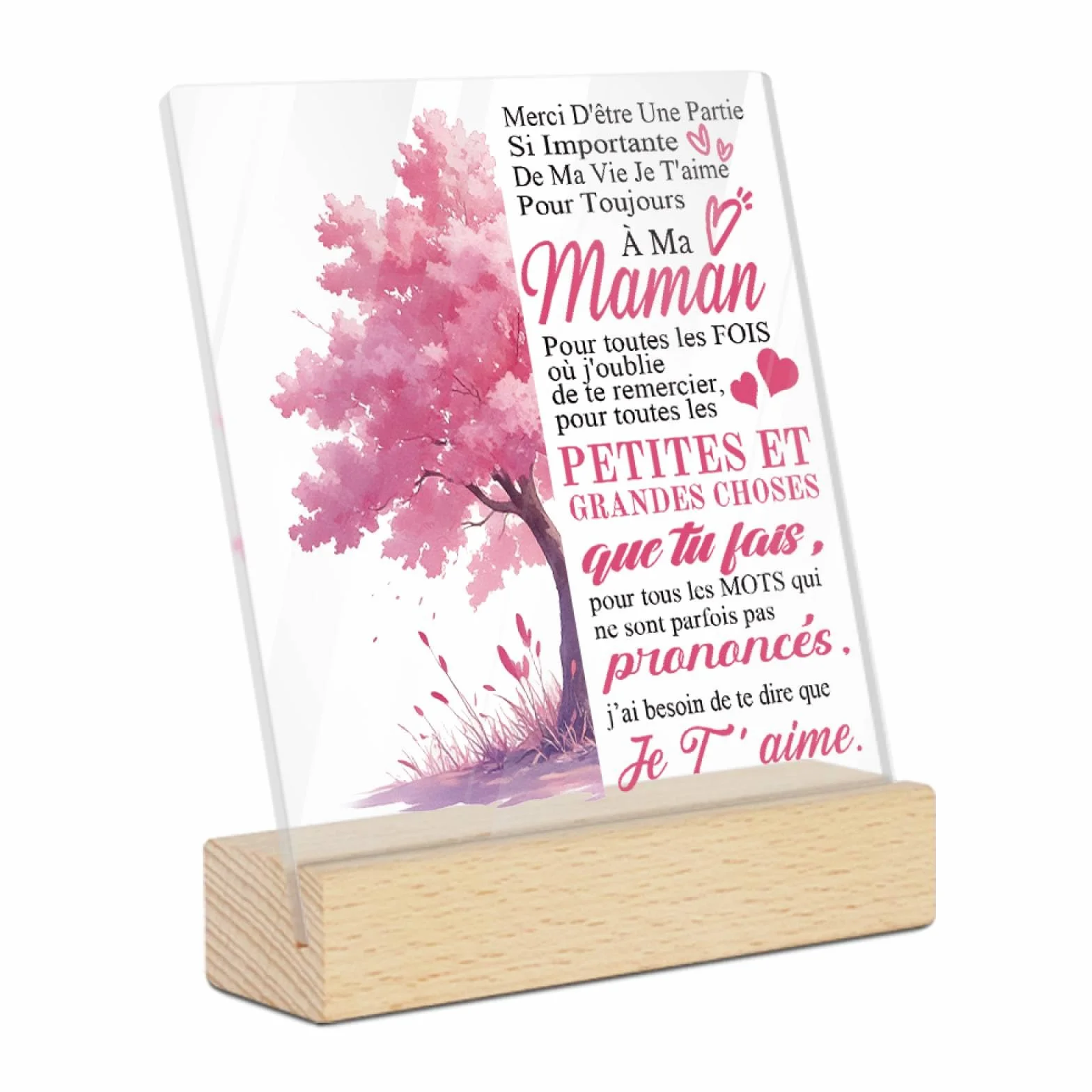 Plaque Acrylique Merci Maman Je T'Aime Arbre Rose Décoration Cadeau Fête des Mères
