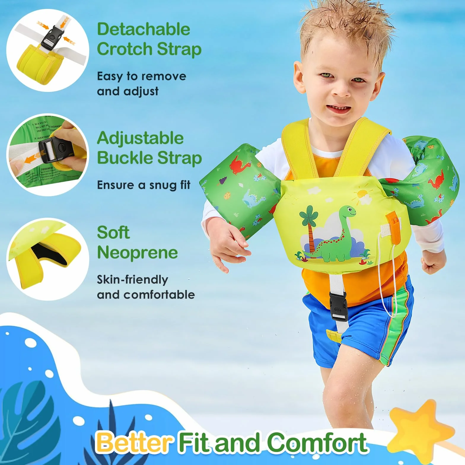 MoKo Gilet de Bain Enfant avec Boucle en D et Sifflet d'urgence, Équipement de Natation Filles Garçons