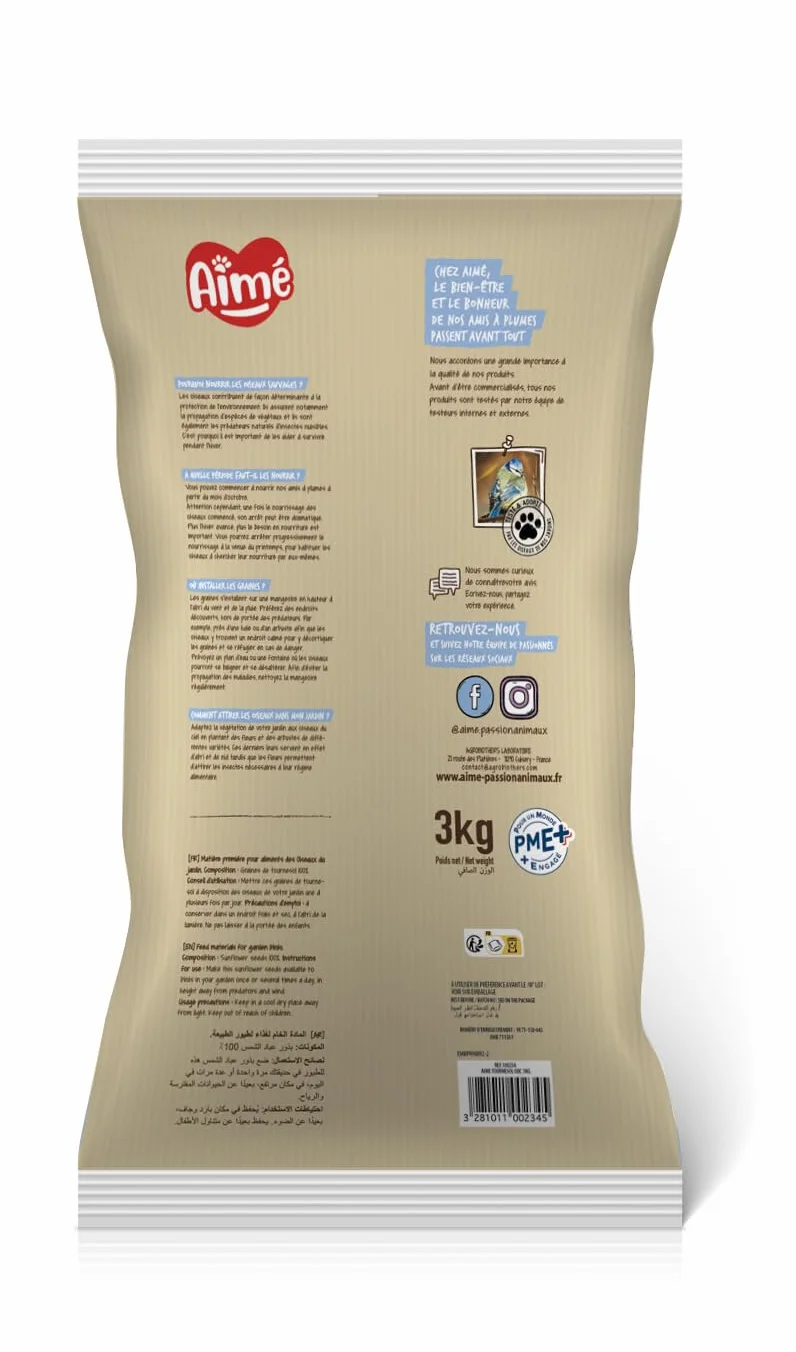 Aimé Graines de Tournesol pour Oiseaux Sauvages 3kg Nourriture Extérieur Rouge-Gorge Pinson Mésange