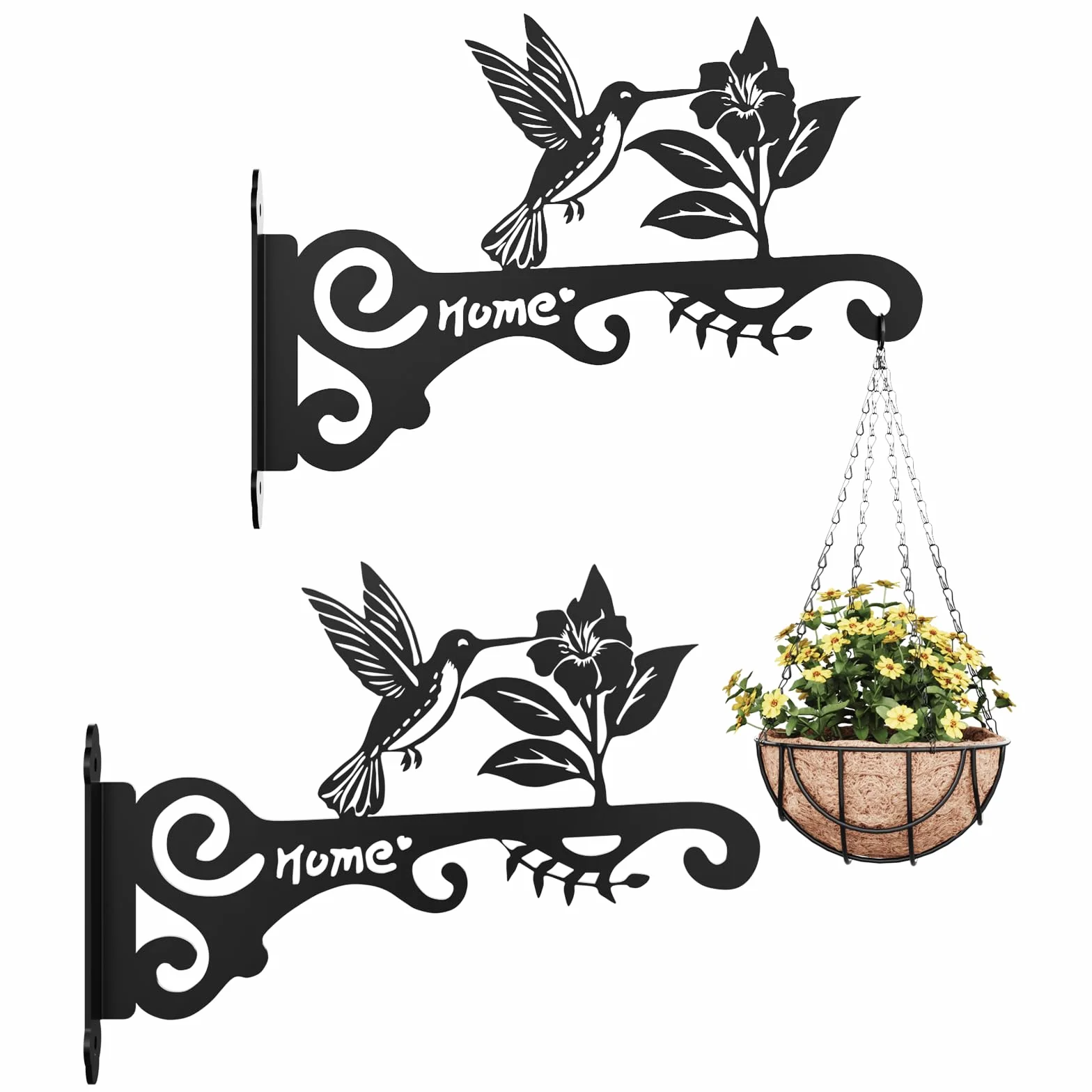 Bamworld Support jardiniere balcon 2 Pièces en Métal Décoratif, Suspension plante exterieur avec Motif Colibri