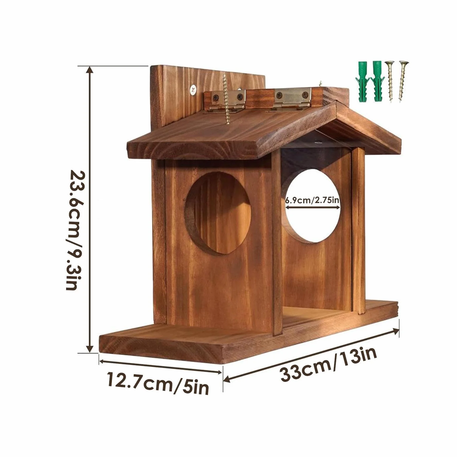Mangeoire pour écureuils extérieur en bois avec toit amovible durable