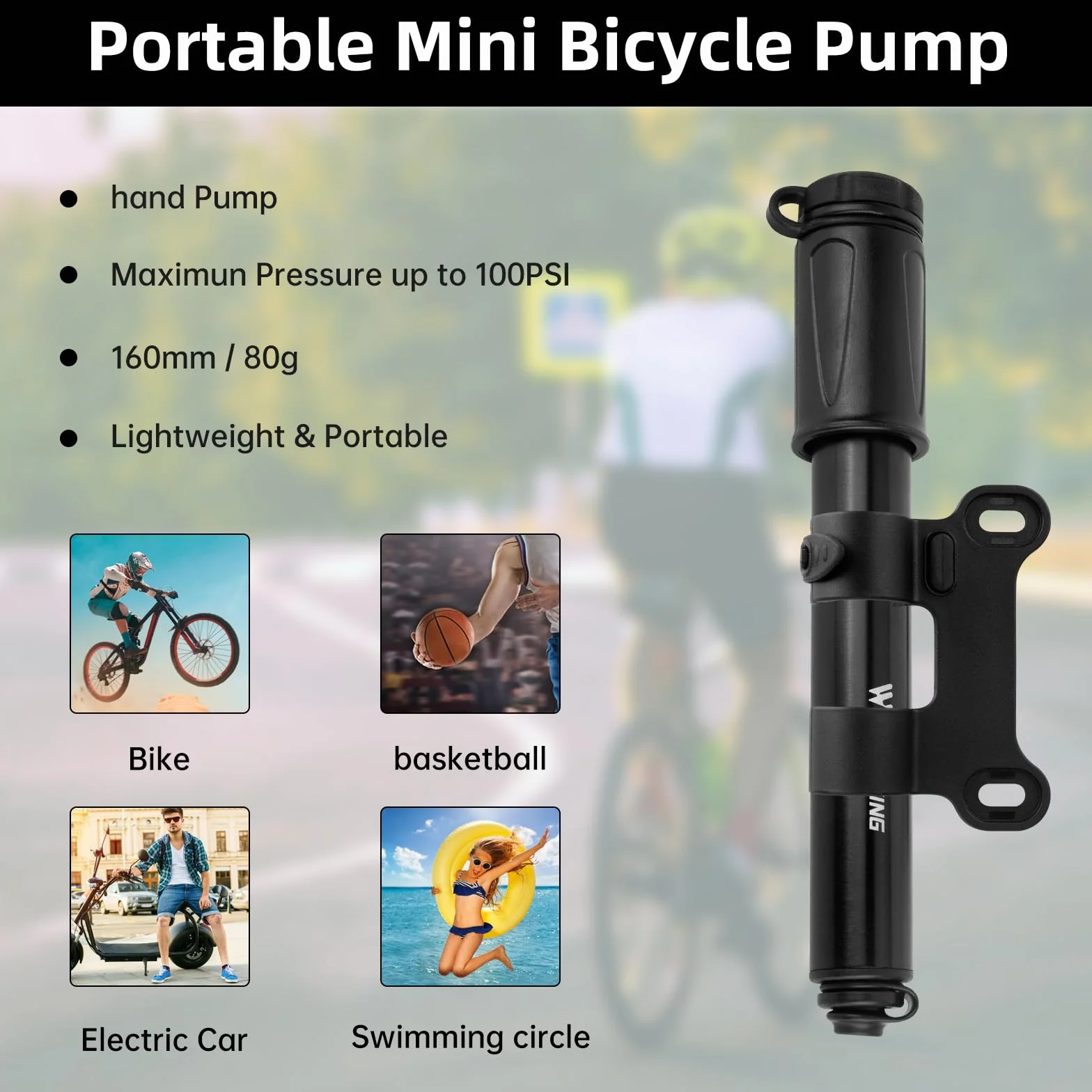 Mini pompe à vélo, petite pompe à vélo avec tuyau, pompe à roue en aluminium avec support de cadre, petite pompe à air haute pression, mini pompe à main pour vélo de route, VTT