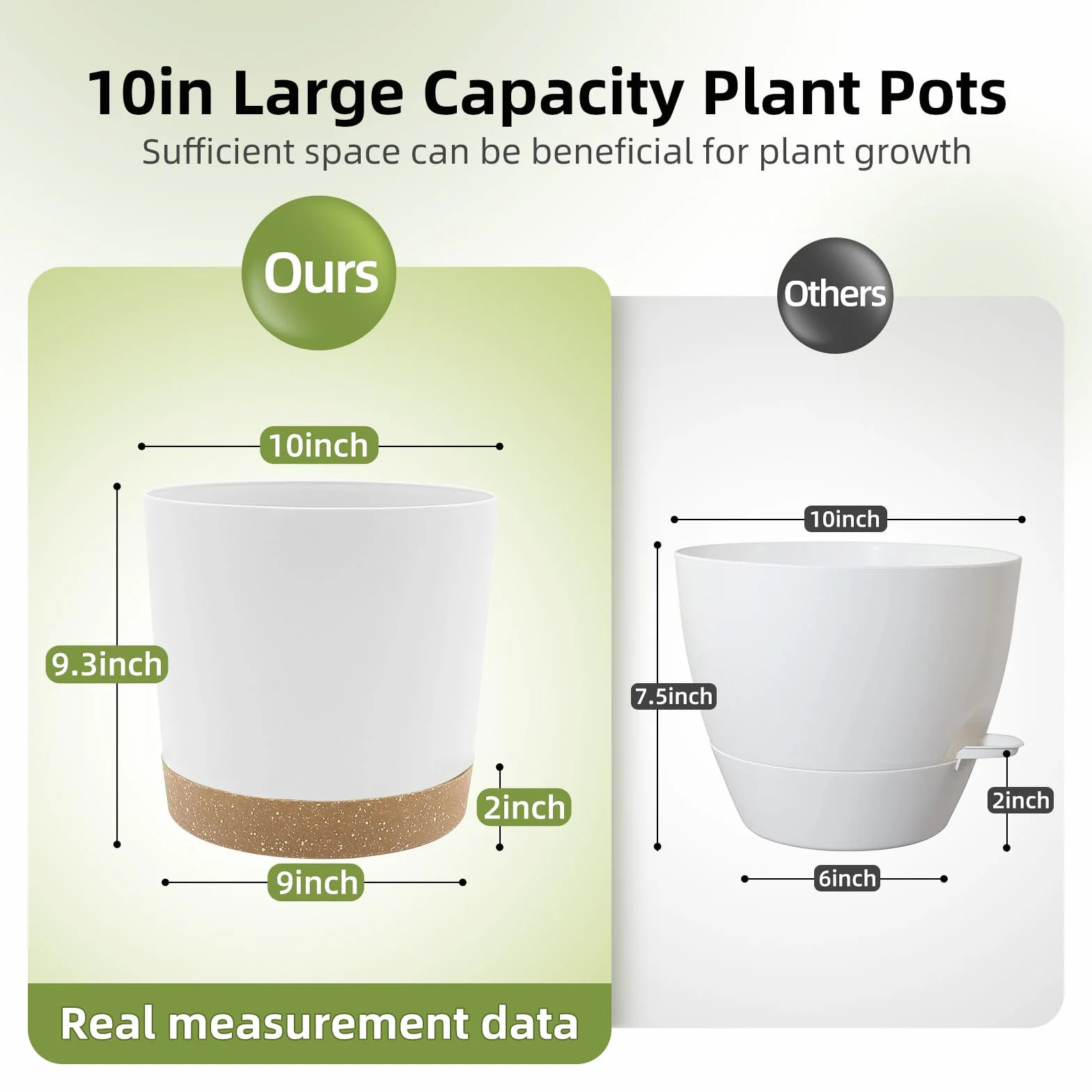 Lot de 2 Pot de Fleur Interieur 25.4cm Cache Pot Plante Grande Taille Plastique avec Trous de Drainage et Base Amovible Blanc