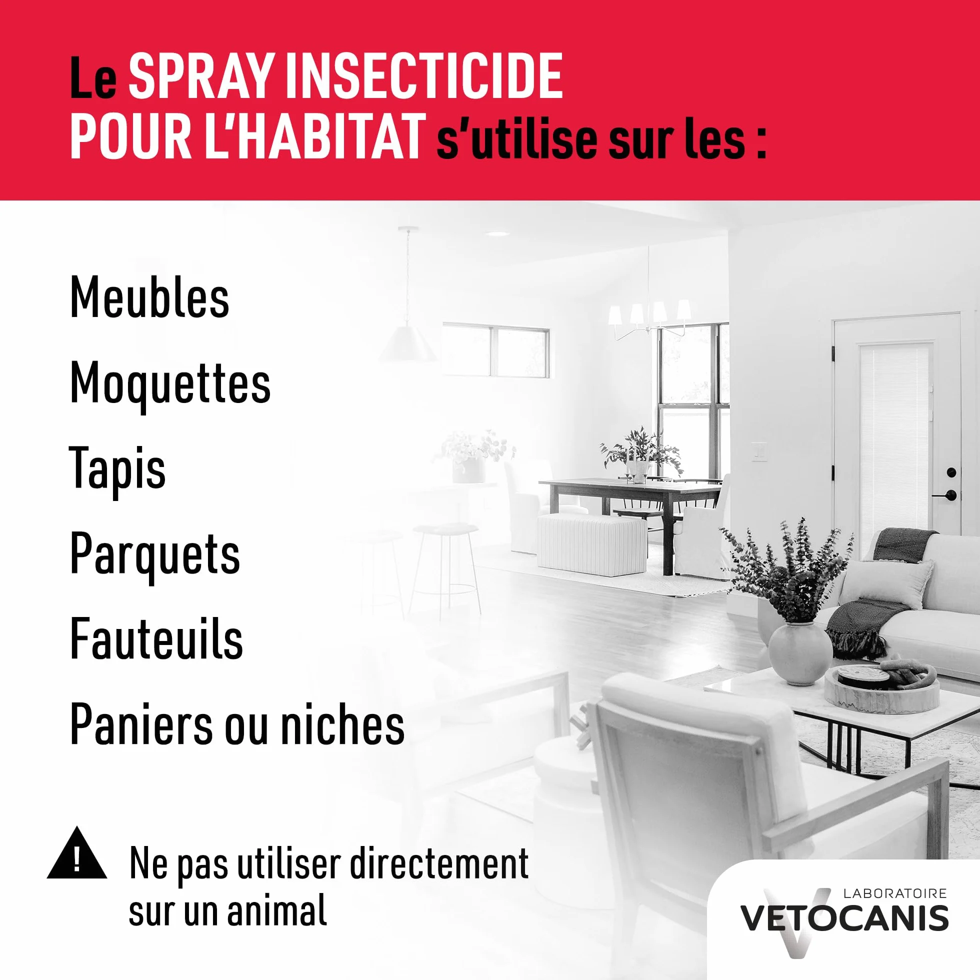 Vetocanis Spray Insecticide Habitat 250ml Elimine Puces Larves Tiques 6 mois