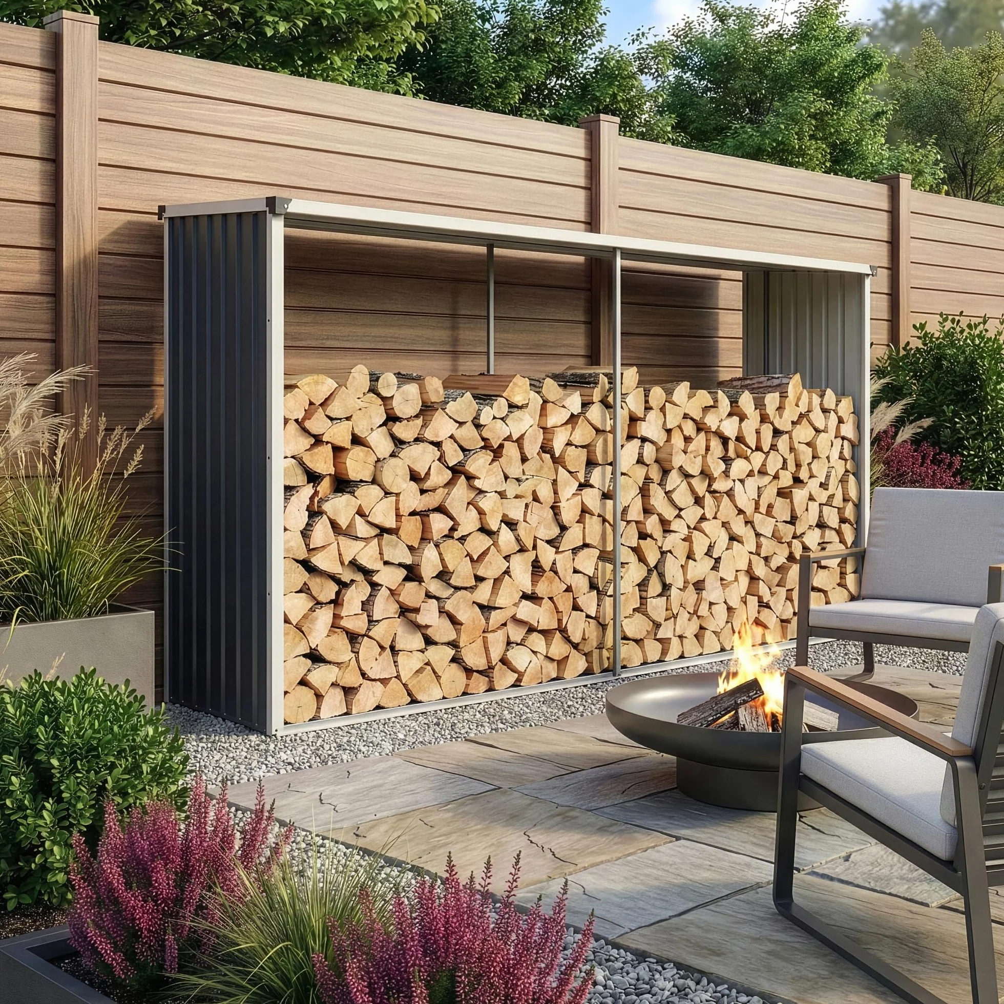Abri-Bûches Couvert Solide Support pour Bois de Chauffage en Acier Galvanisé 352 x 80 x 152 cm Anthracite