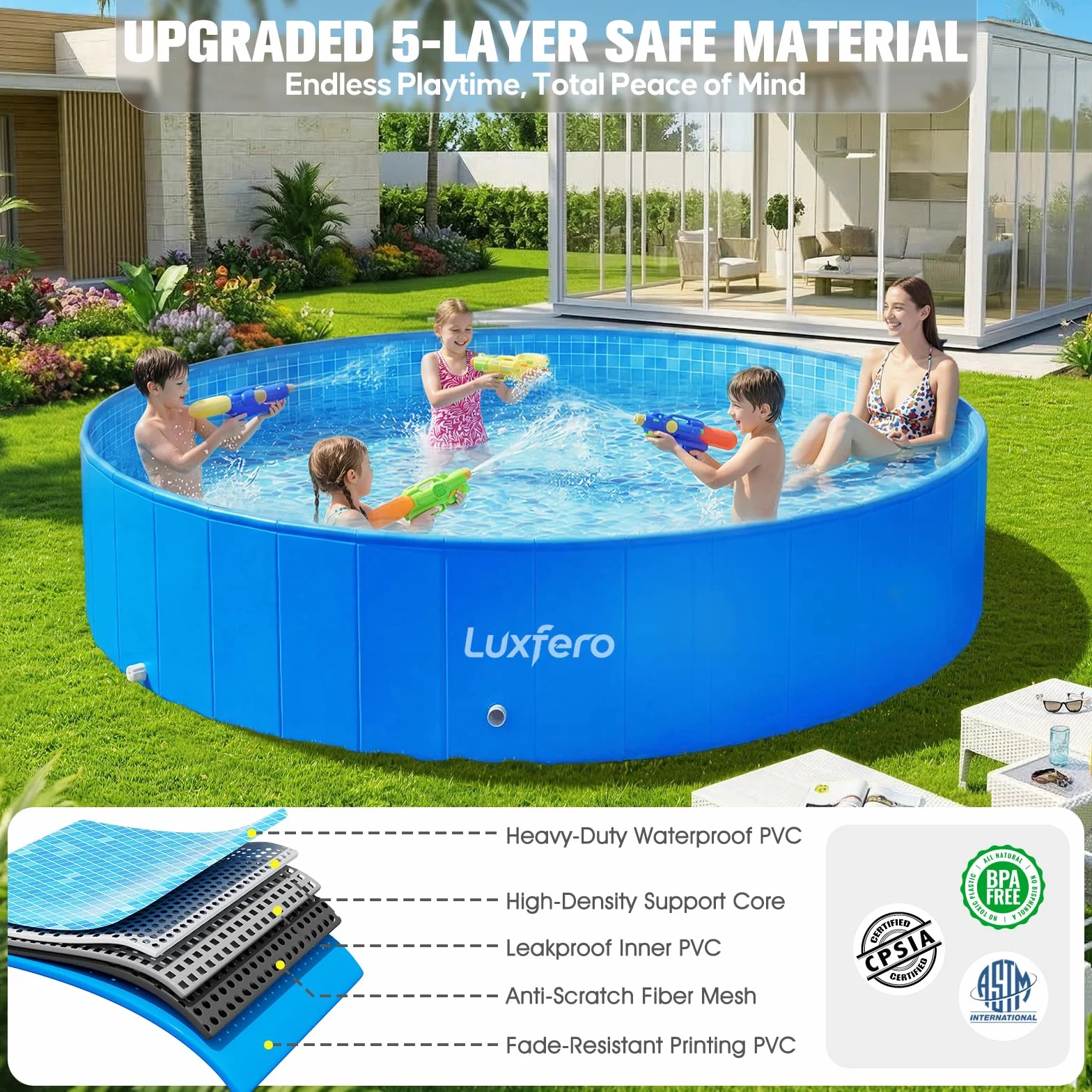 Luxfero Piscine Tubulaire Ronde Hors Sol Metal Frame Épaissi 228 x 228 x 50 cm Pliable
