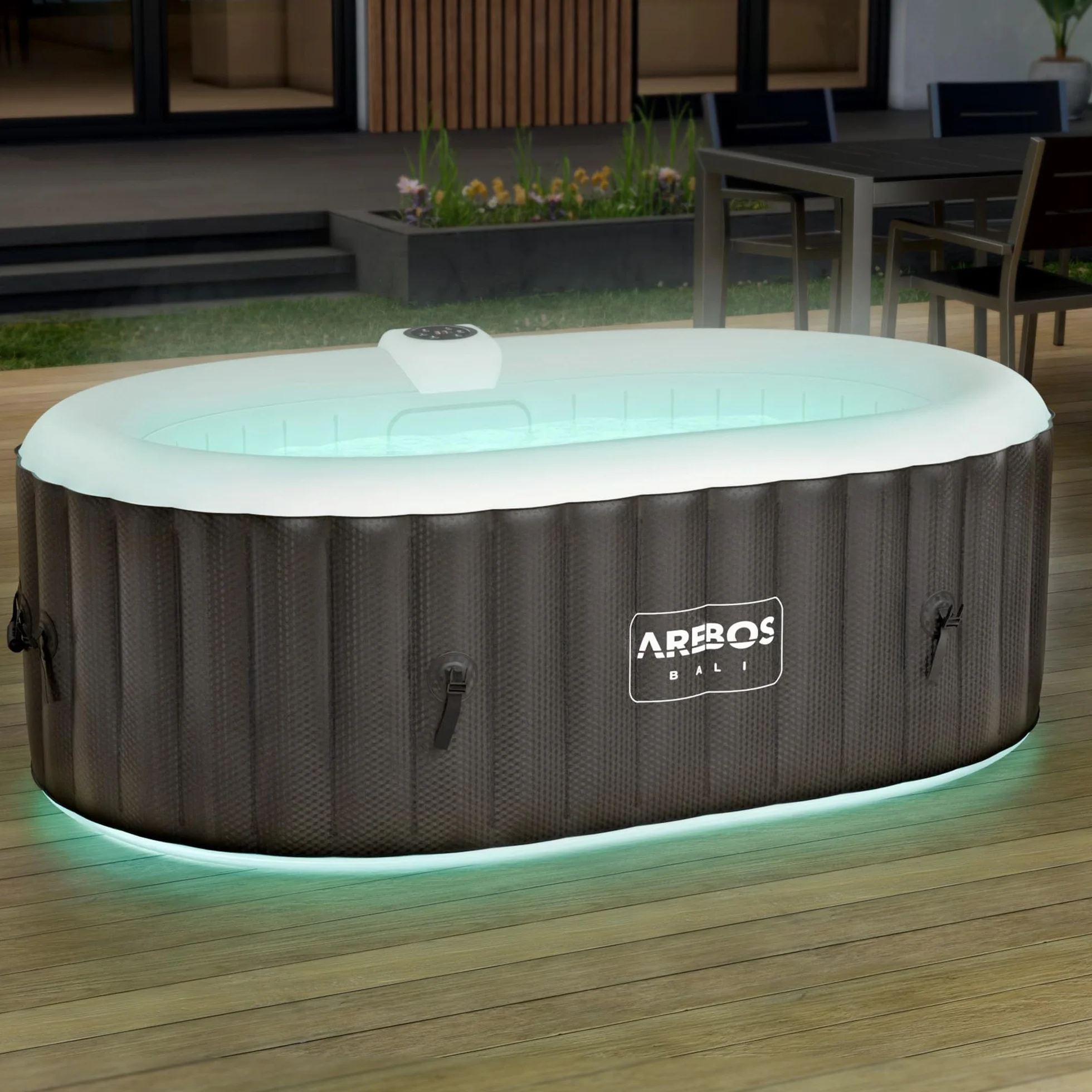 Arebos Spa Gonflable 190x120 cm 2 Personnes 90 Jets Massage Chauffage 550 Litres Couverture LED