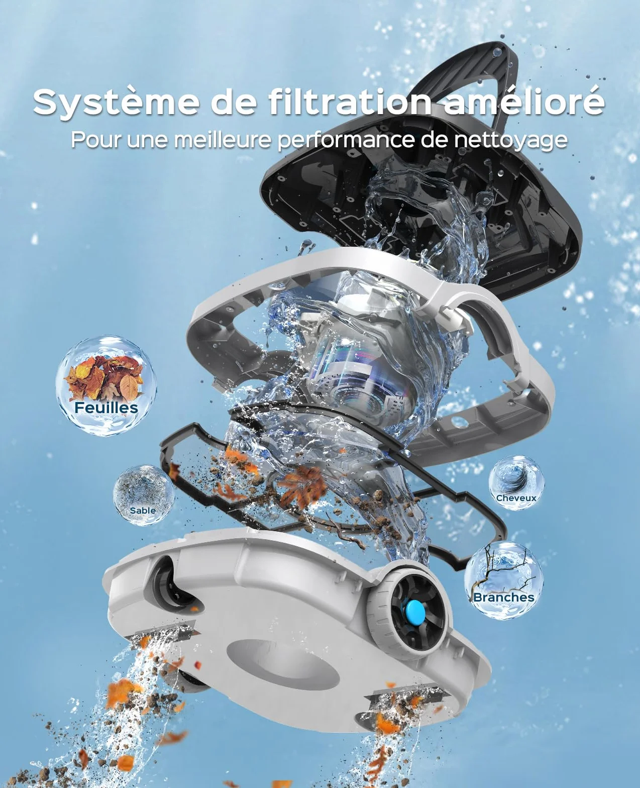 WYBOT Osprey 200 Max Robot Piscine sans Fil, Aspirateur Piscine Moteurs Doubles, Autonomie 100 Min, 80m², Gris foncé