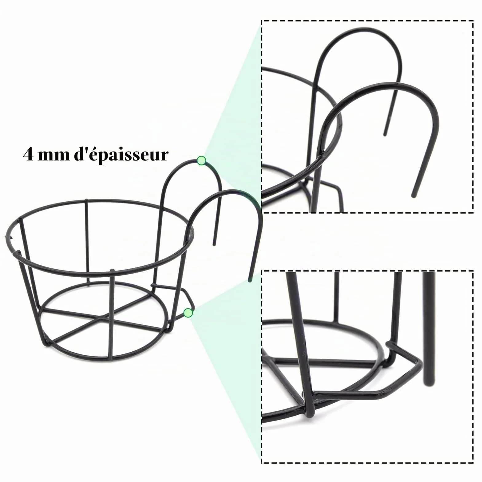 Paniers de Fleurs Suspendus en Fer 3 Pièces Support Jardinière Rail Suspendu pour Balcon Jardin