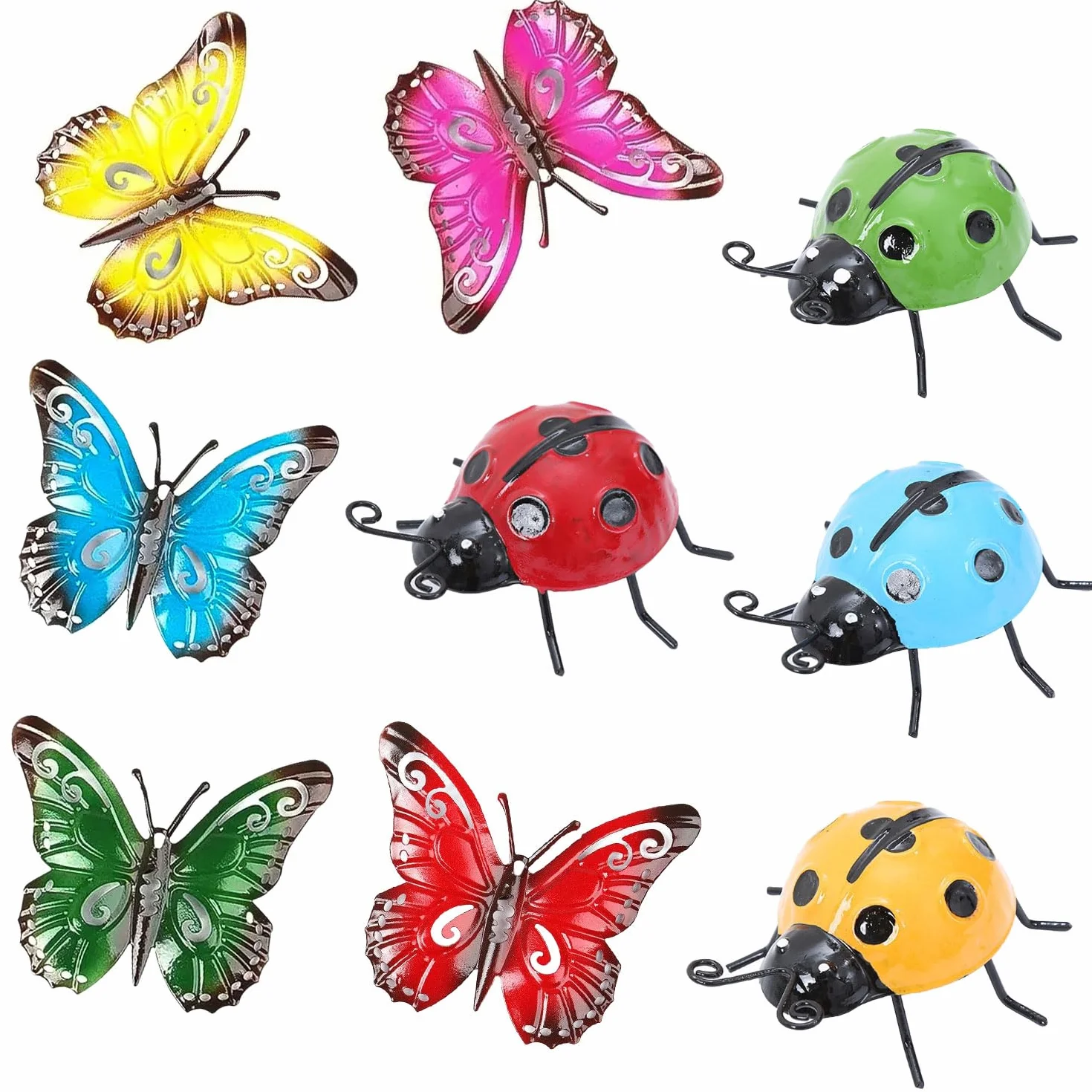 Lot de 9 décorations Papillons et coccinelles réalistes en plastique résistantes aux intempéries pour jardin
