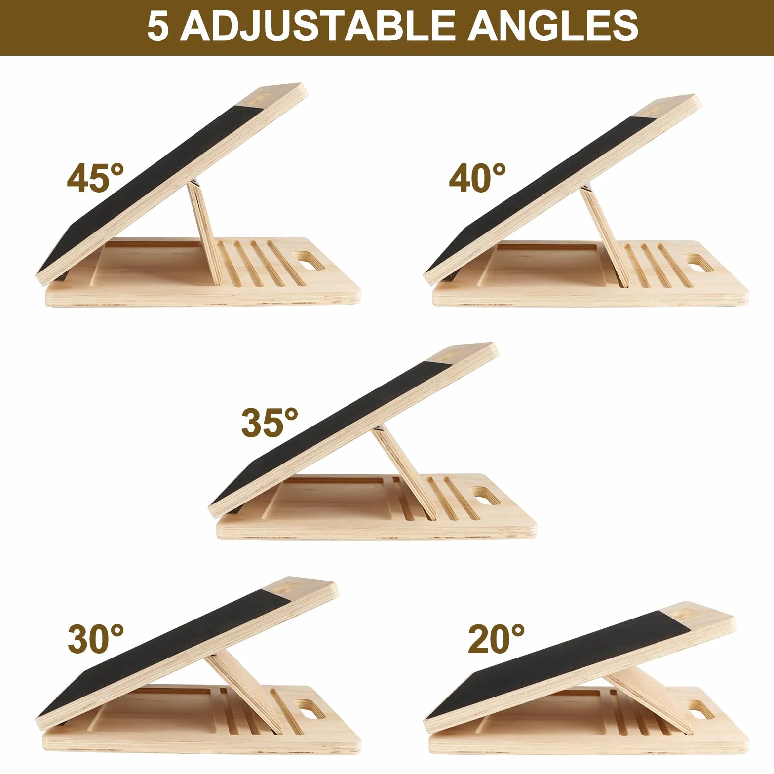 FoiiLiio Planche D'équilibre en Bois,Réglable Slant Board De Remise avec 5 Angles D'inclinaison,Antidérapante Pliable,Pour Étirez les Muscles de vos Jambes et Entraînement à l'équilibre
