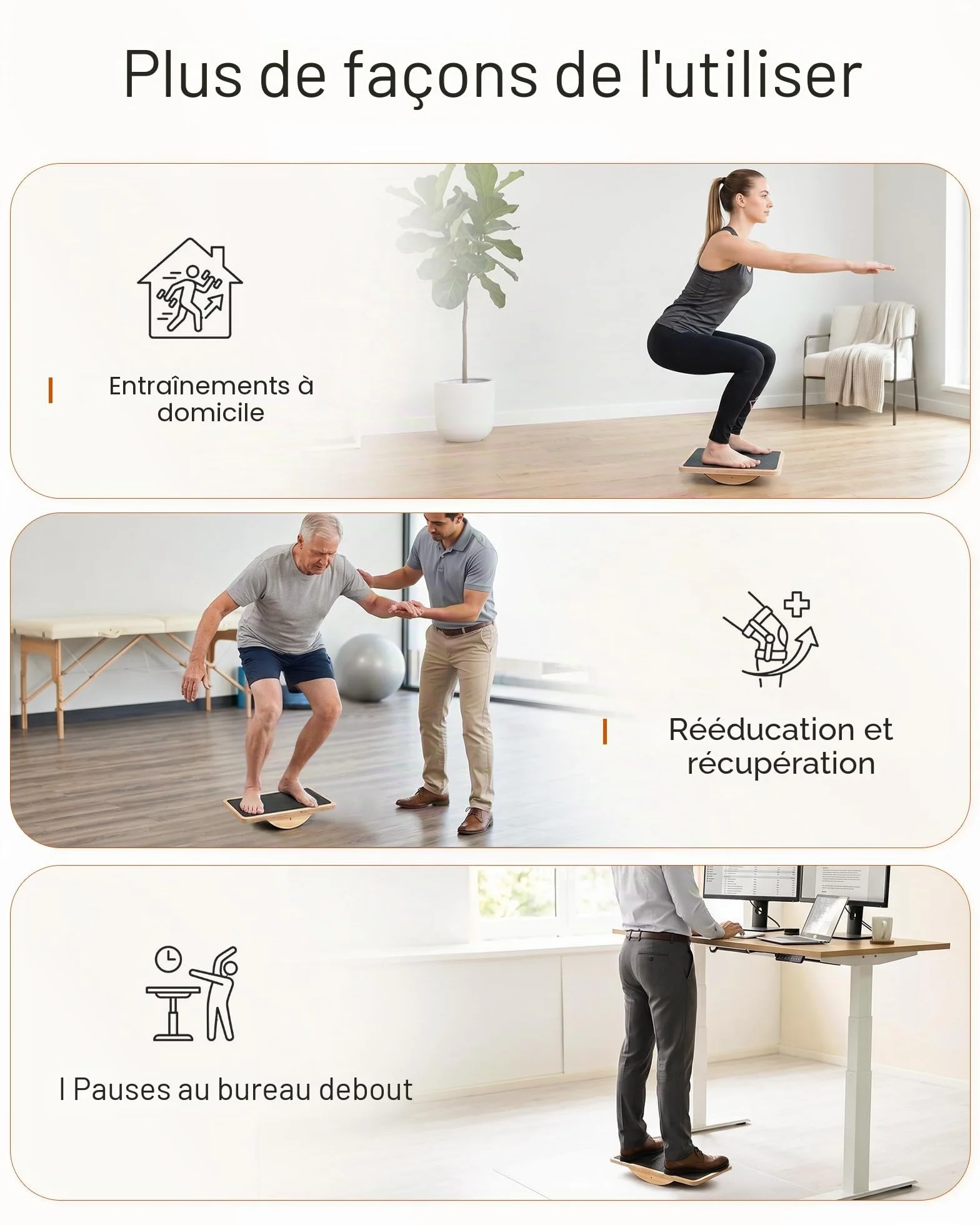 StrongTek Planche d'équilibre professionnelle en bois avec rouleau antidérapant