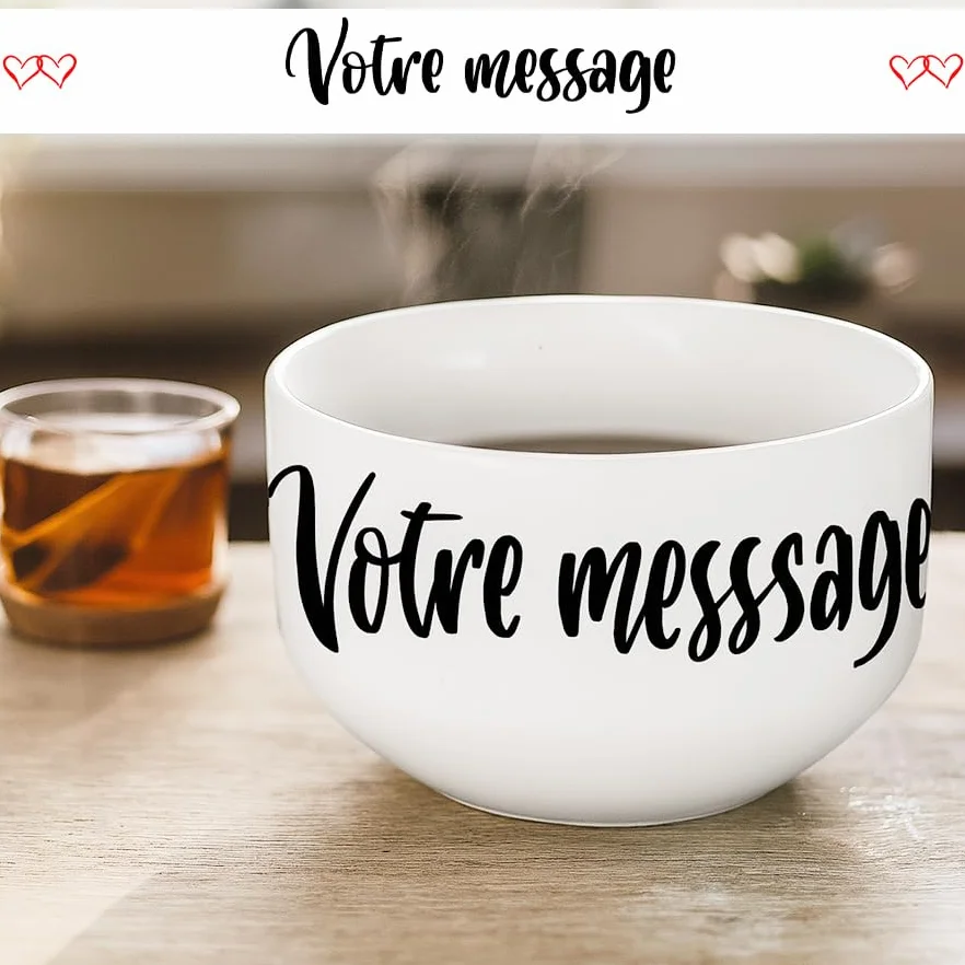 Bol en céramique personnalisable avec message – Grand bol petit-déjeuner – Cadeau unique anniversaire, fête des mères, Noël – Design petits cœurs
