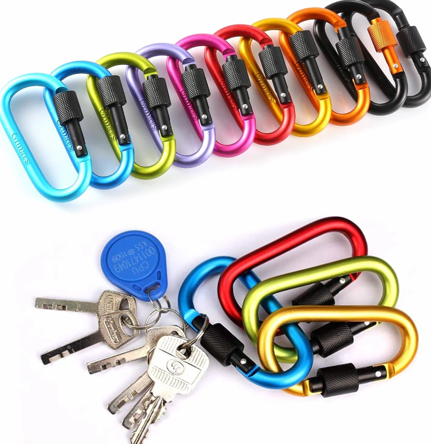 Gimars Mousqueton de Fixation Alliage d'Aluminium Porte-Clés Multicolore 78x42mm pour Sac Camping