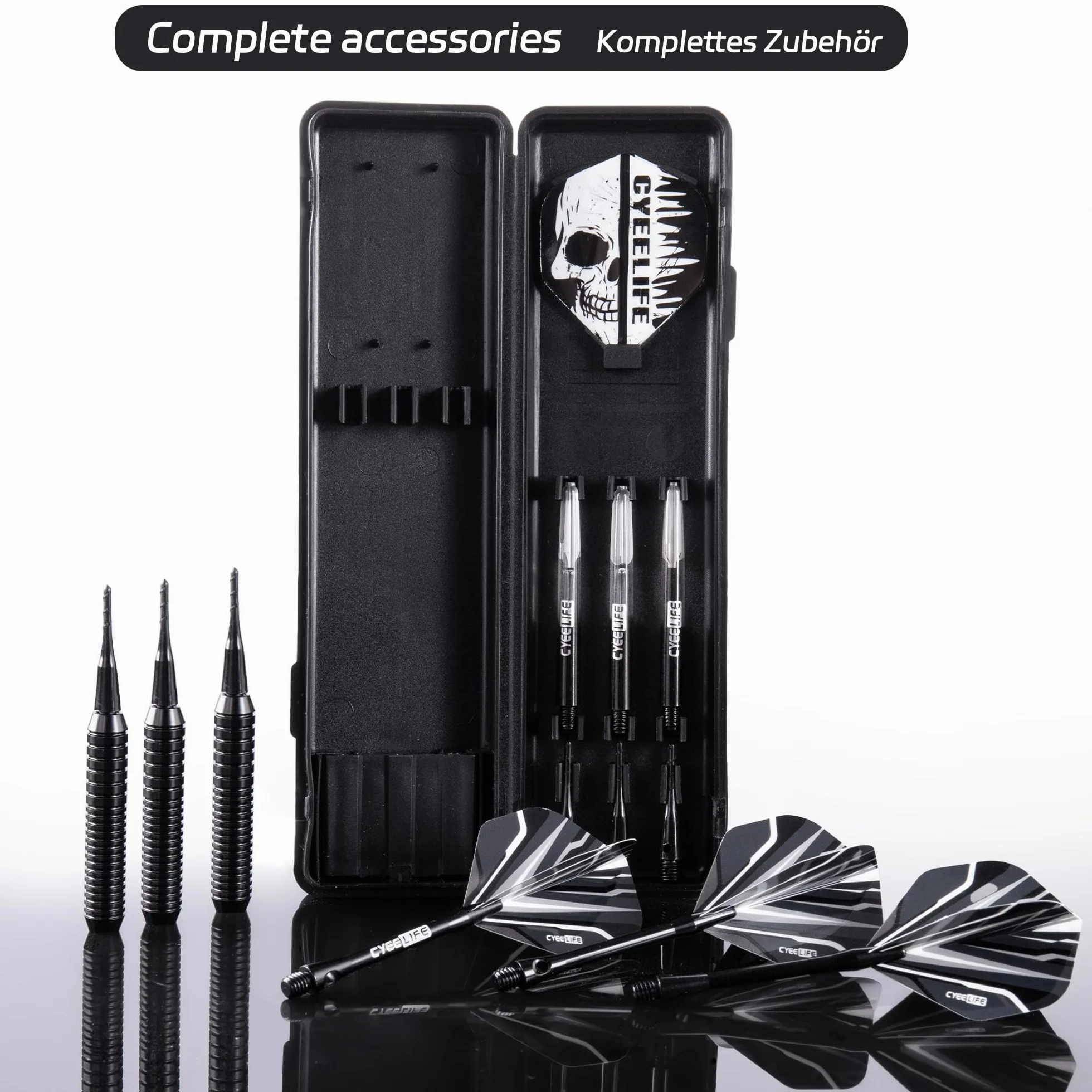 CyeeLife Jeu de fléchettes à pointe souple avec fût en laiton, fléchettes professionnelles à pointe plastique, tiges en aluminium/PC + 6 ailettes + 30 pointes souples + 20 joints toriques + 2