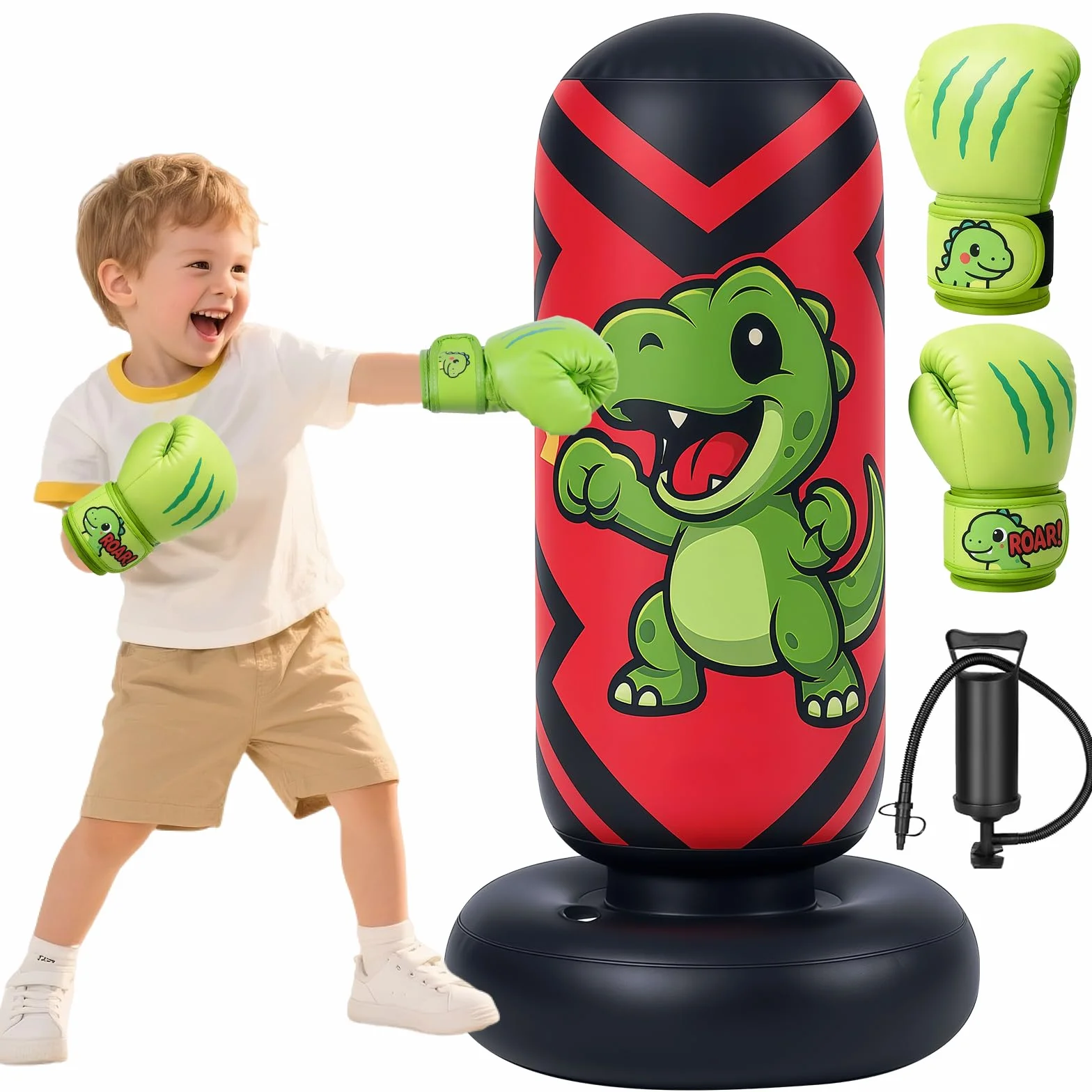 Sac de Frappe Enfant, Qoosea 130cm Punching Ball Enfants avec Gants de Boxe, Gonflable Sac de Boxe, Cadeau Parfait pour Garçons et Filles 3 à 8 Ans pour Karaté, Taekwondo