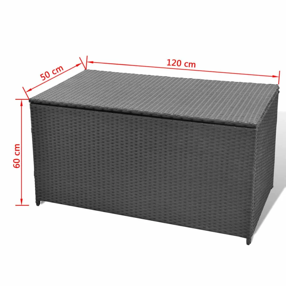 vidaXL Caisse de Stockage Jardin Poly Rotin Noir Banc Rangement