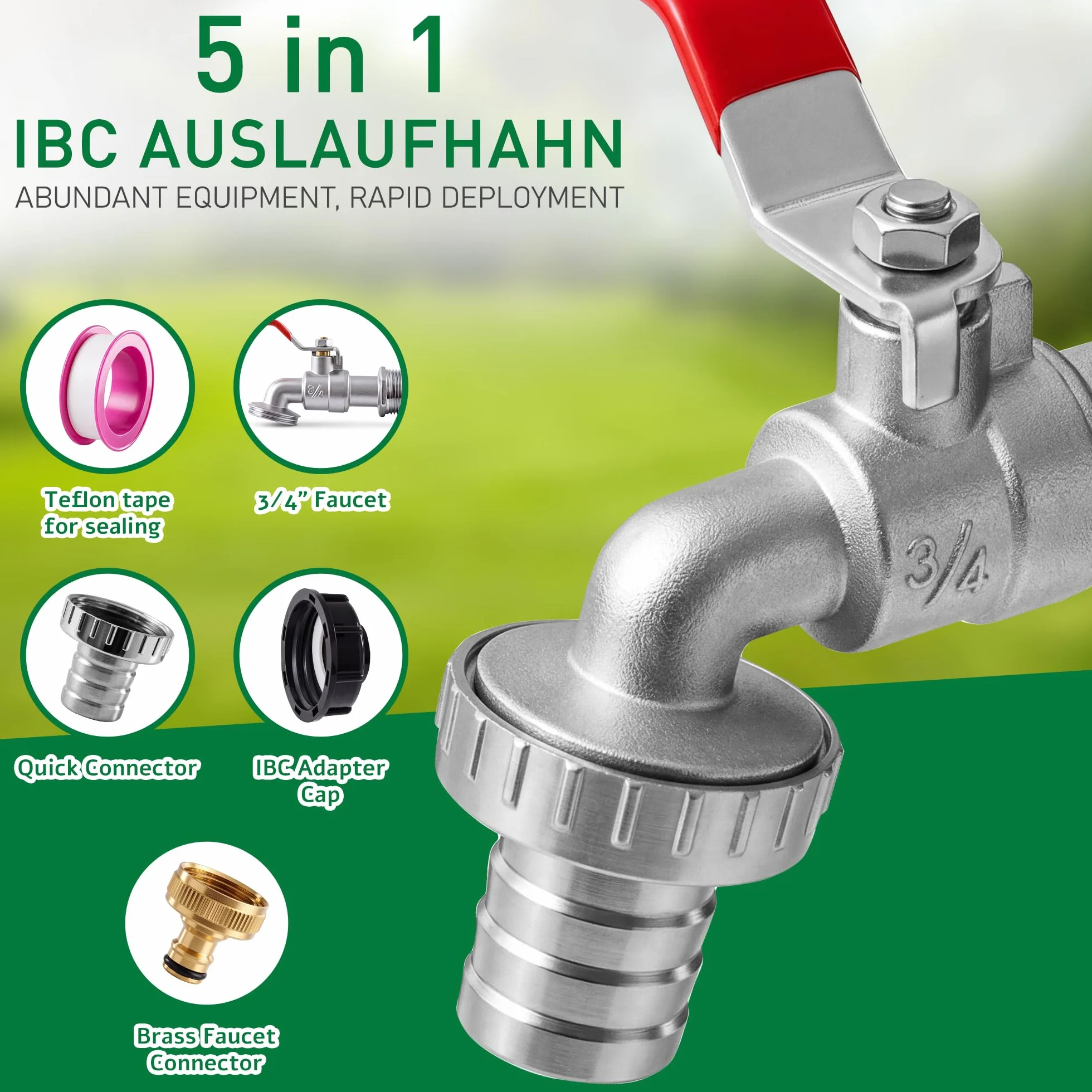 Robinet Cuve 1000L 3/4" Adaptateur Réservoir Alliage Aluminium Raccord Cuve 1000 Litres Robinet Jardin Laiton S60X6 IBC