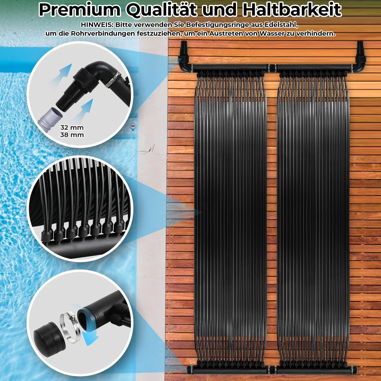 Chauffage Solaire pour Piscine 75x600 cm Tapis Solaire 4,5㎡ Résistant aux UV