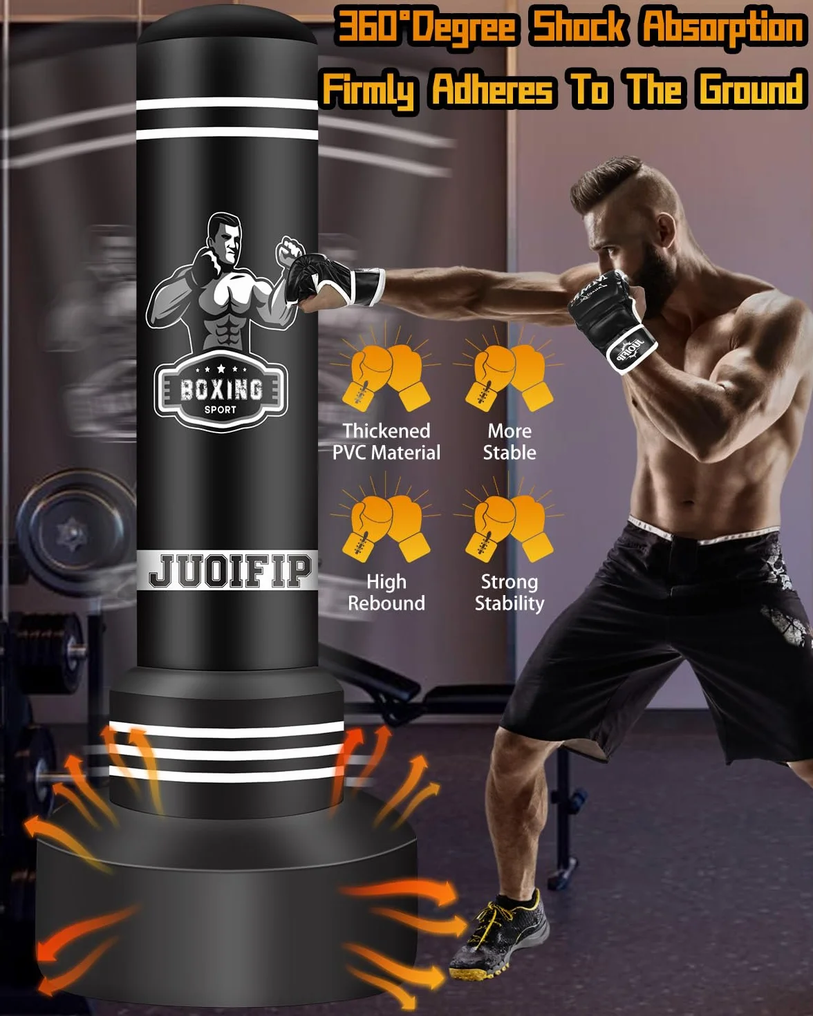 Sac de Frappe Adulte 180cm- Sac de Boxe Lourd autoportant avec Gants de Boxe et Pompe, Sacs de Kickboxing avec Support pour l'entraînement MMA Muay Thai Fitness Débutants